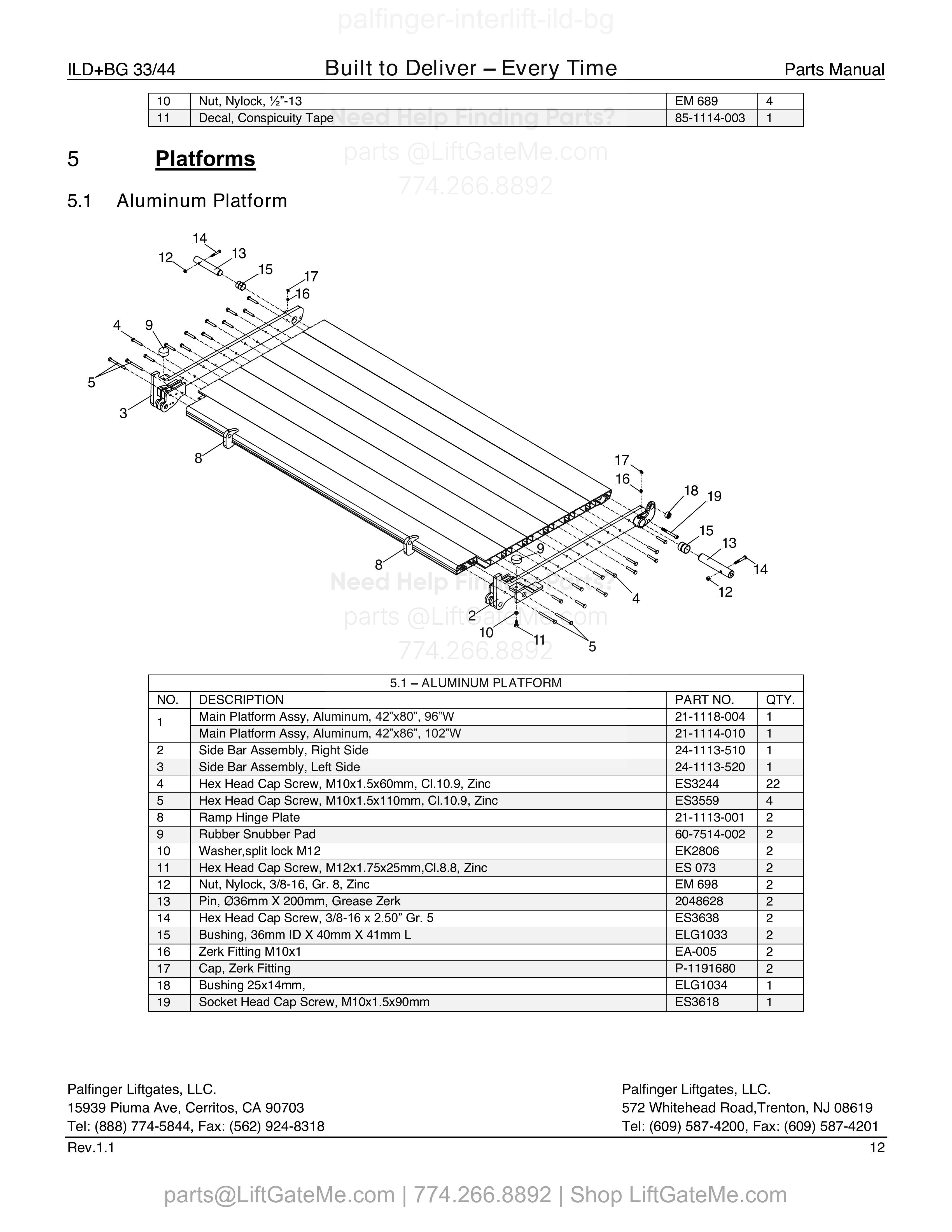Subframe & Bumper (continued) parts table
