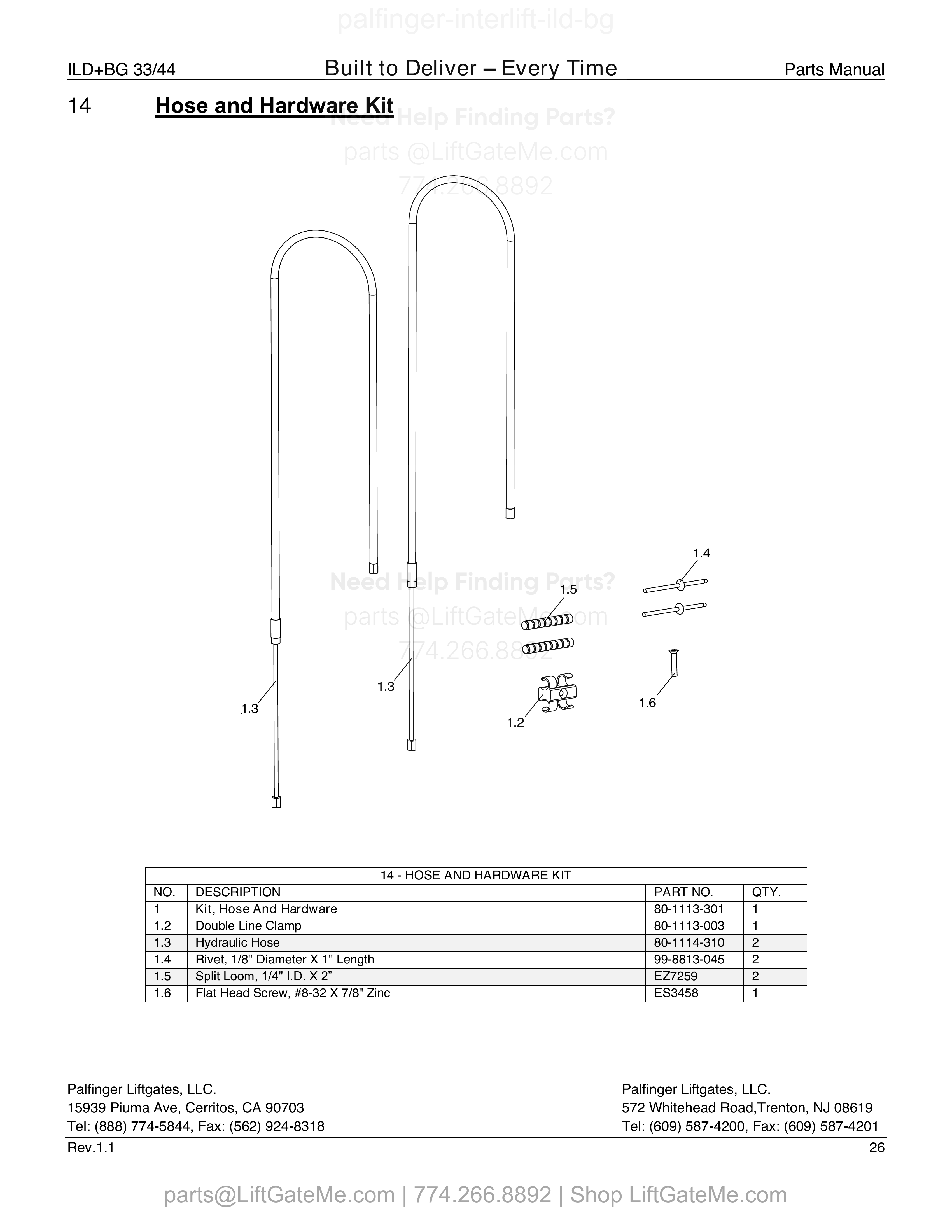 Hose and Hardware Kit diagram