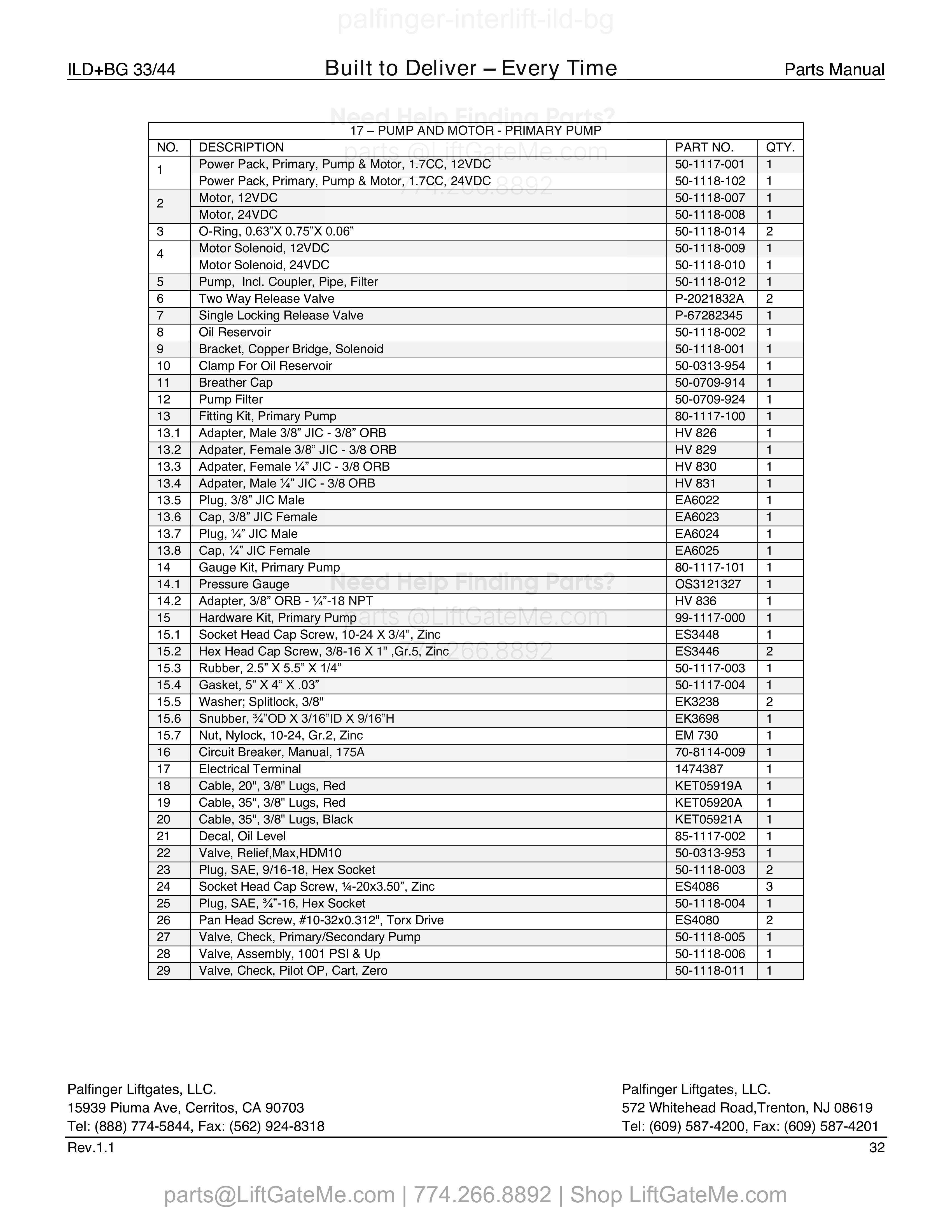 Pump and Motor - Primary Pump (After March 2018) parts table