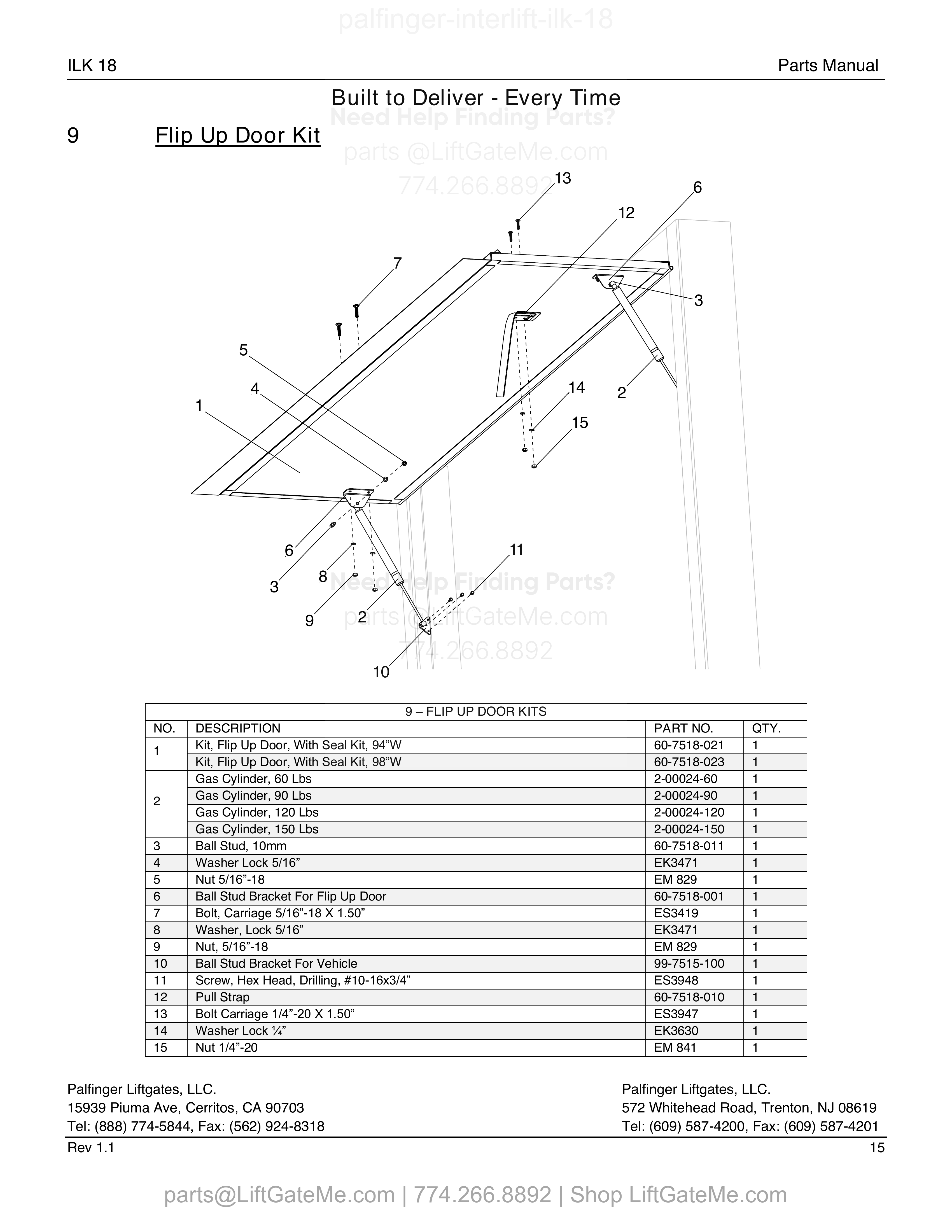 Flip Up Door Kit diagram
