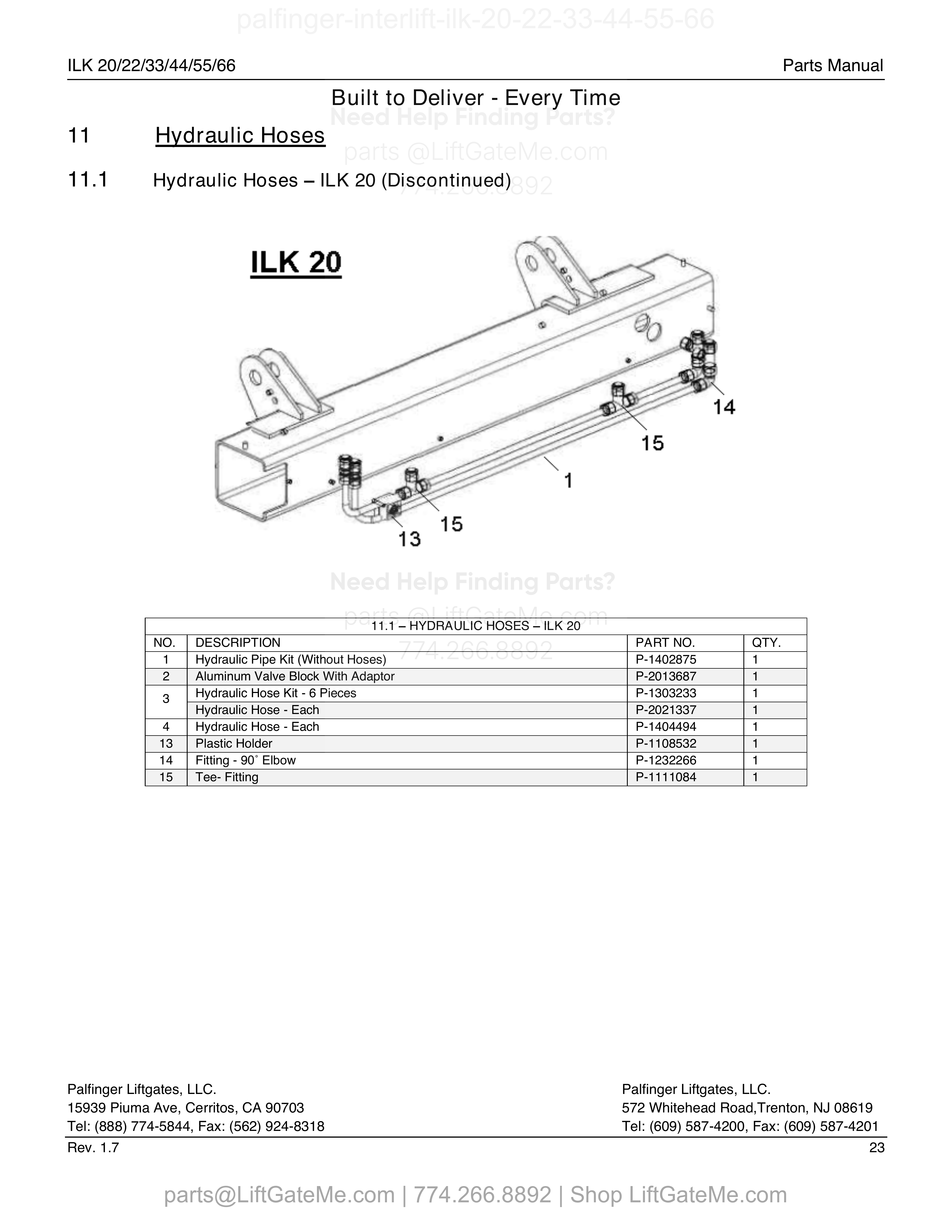 11.1 - Hydraulic Hoses - ILK 20 (Discontinued) diagram