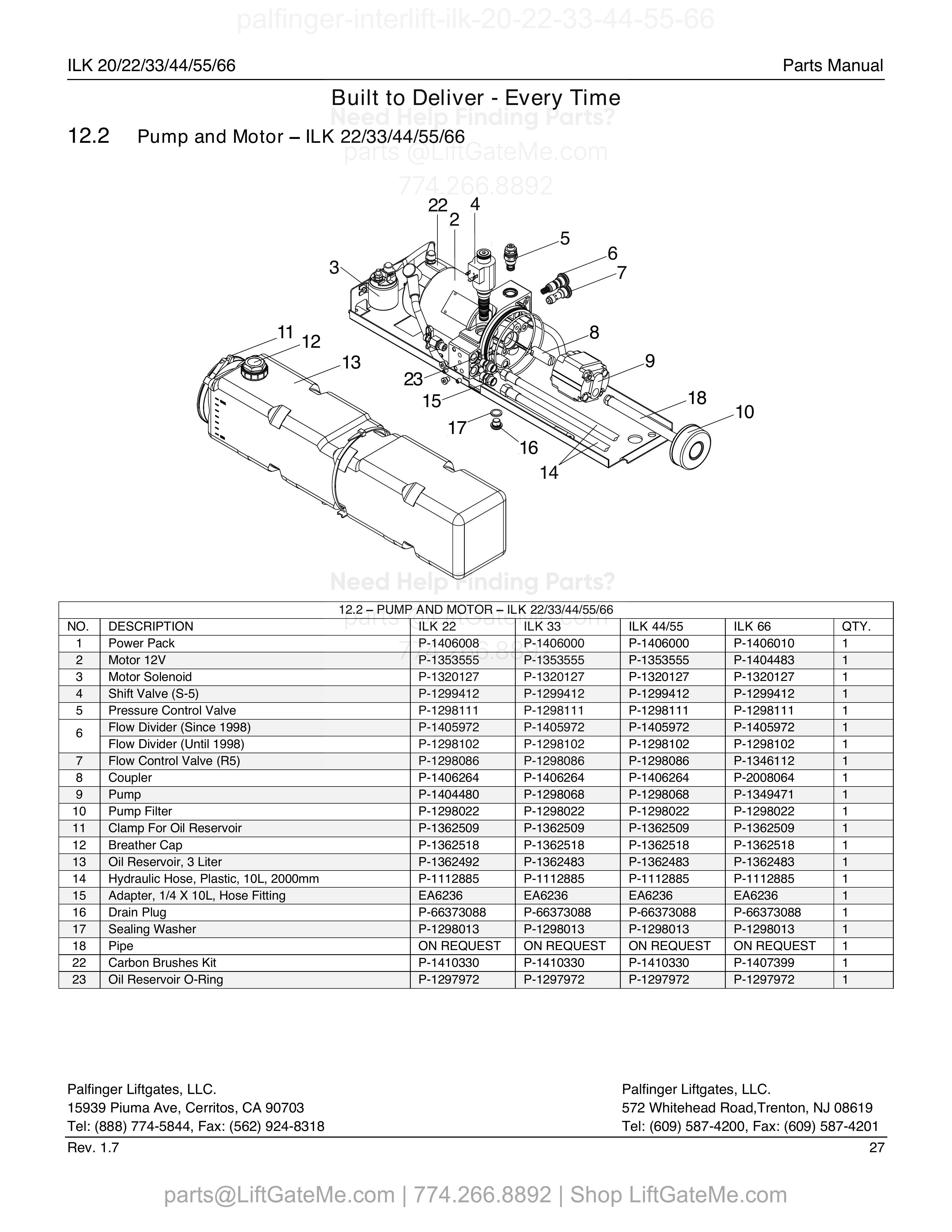 12.2 Pump and Motor – ILK 22/33/44/55/66 diagram