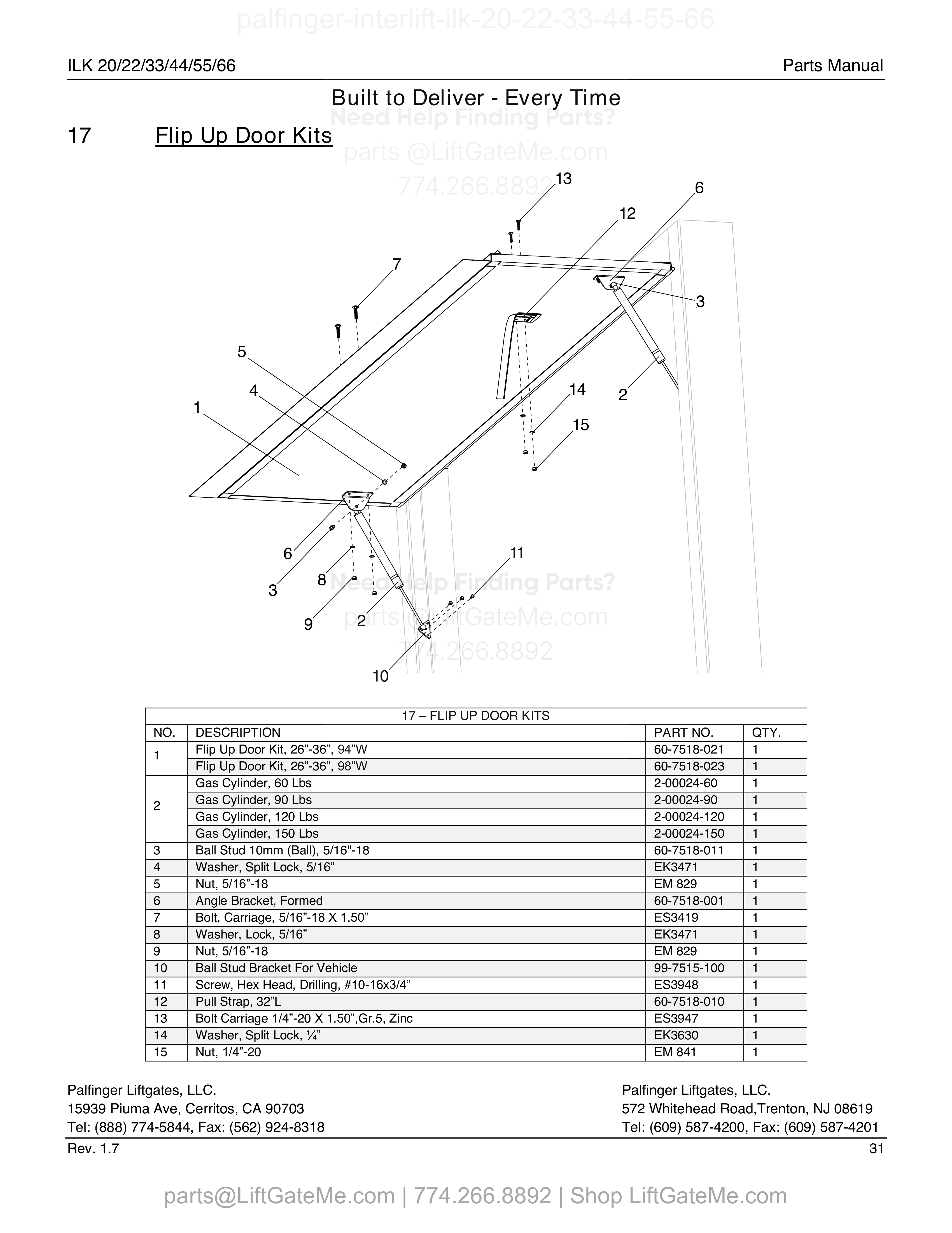 Flip Up Door Kits diagram
