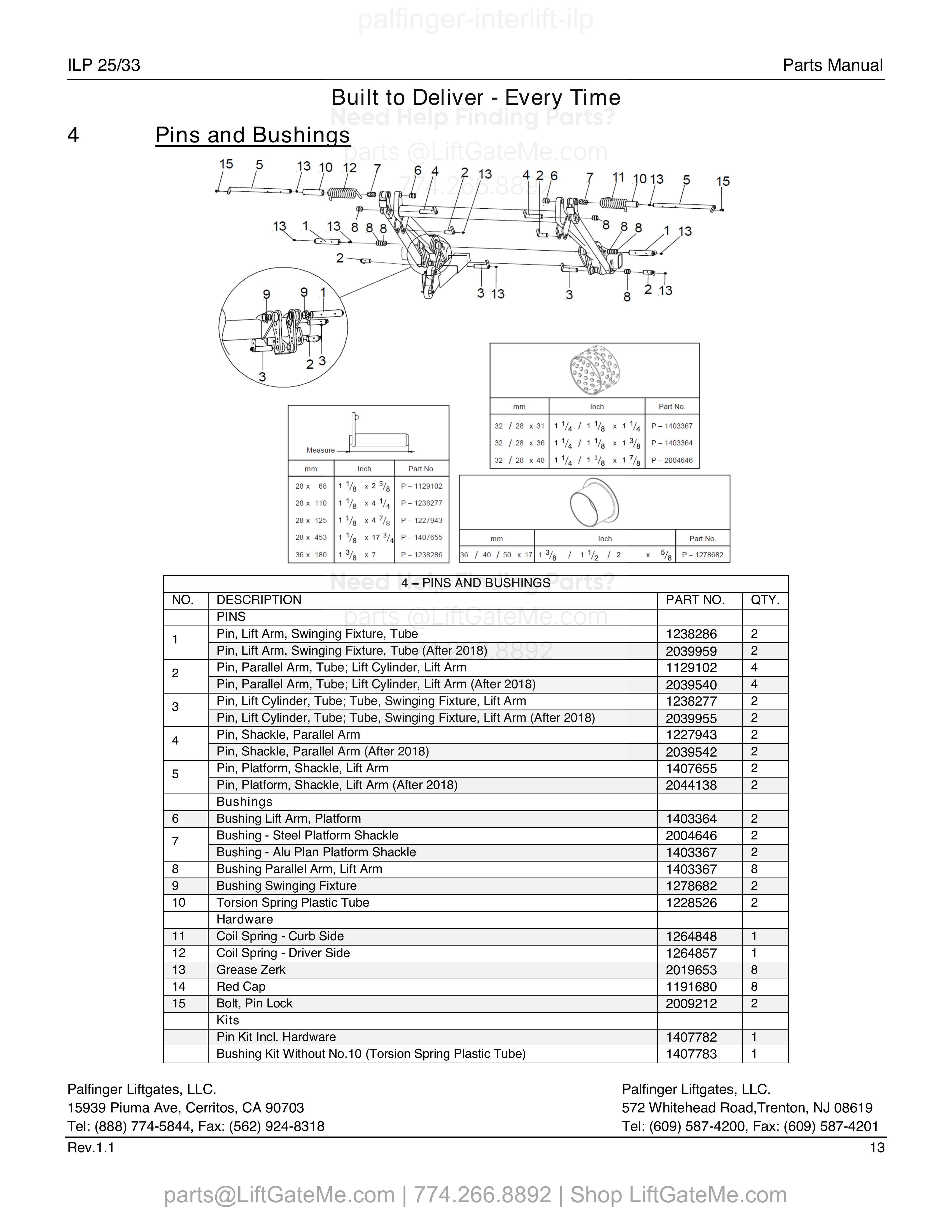4 – PINS AND BUSHINGS diagram