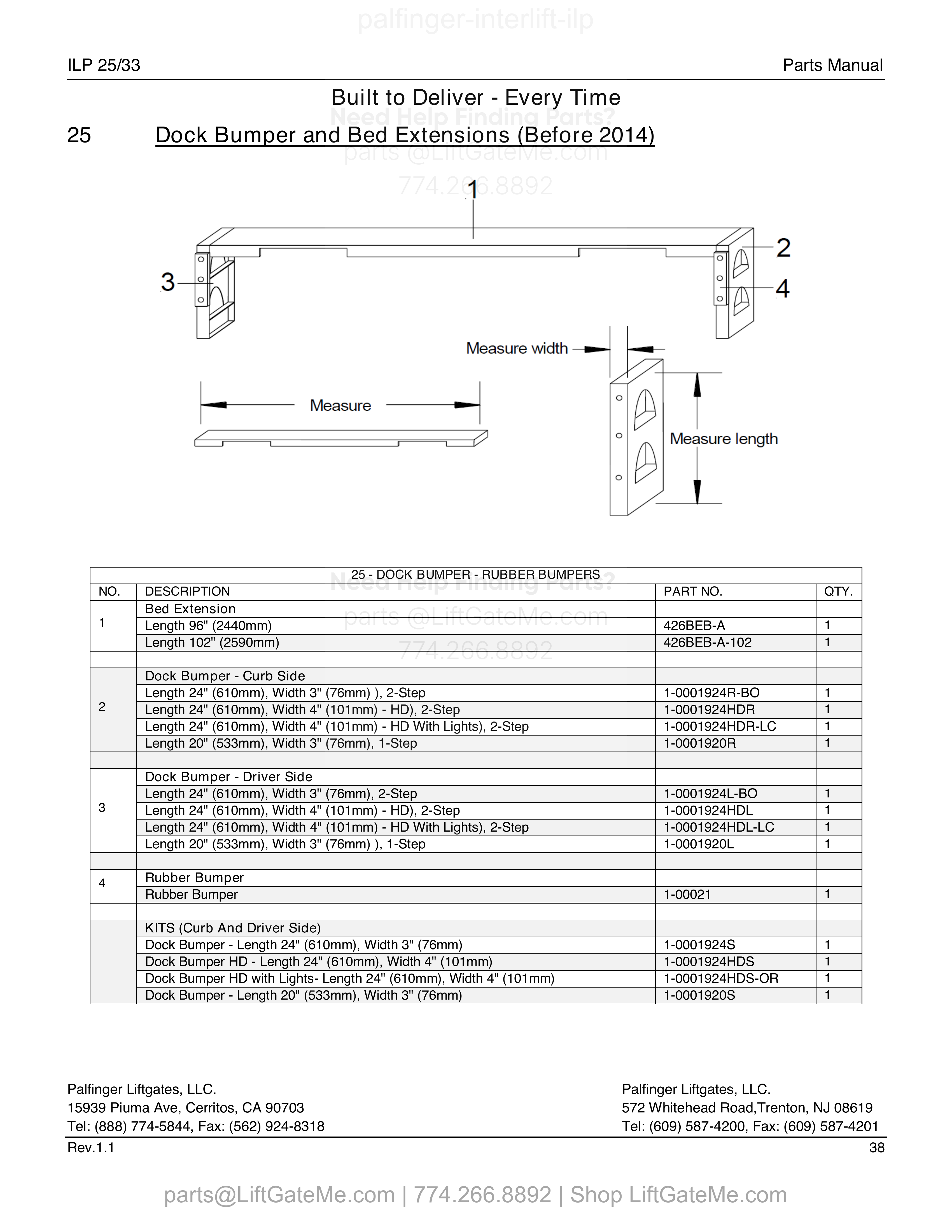 Dock Bumper and Bed Extensions (Before 2014) diagram