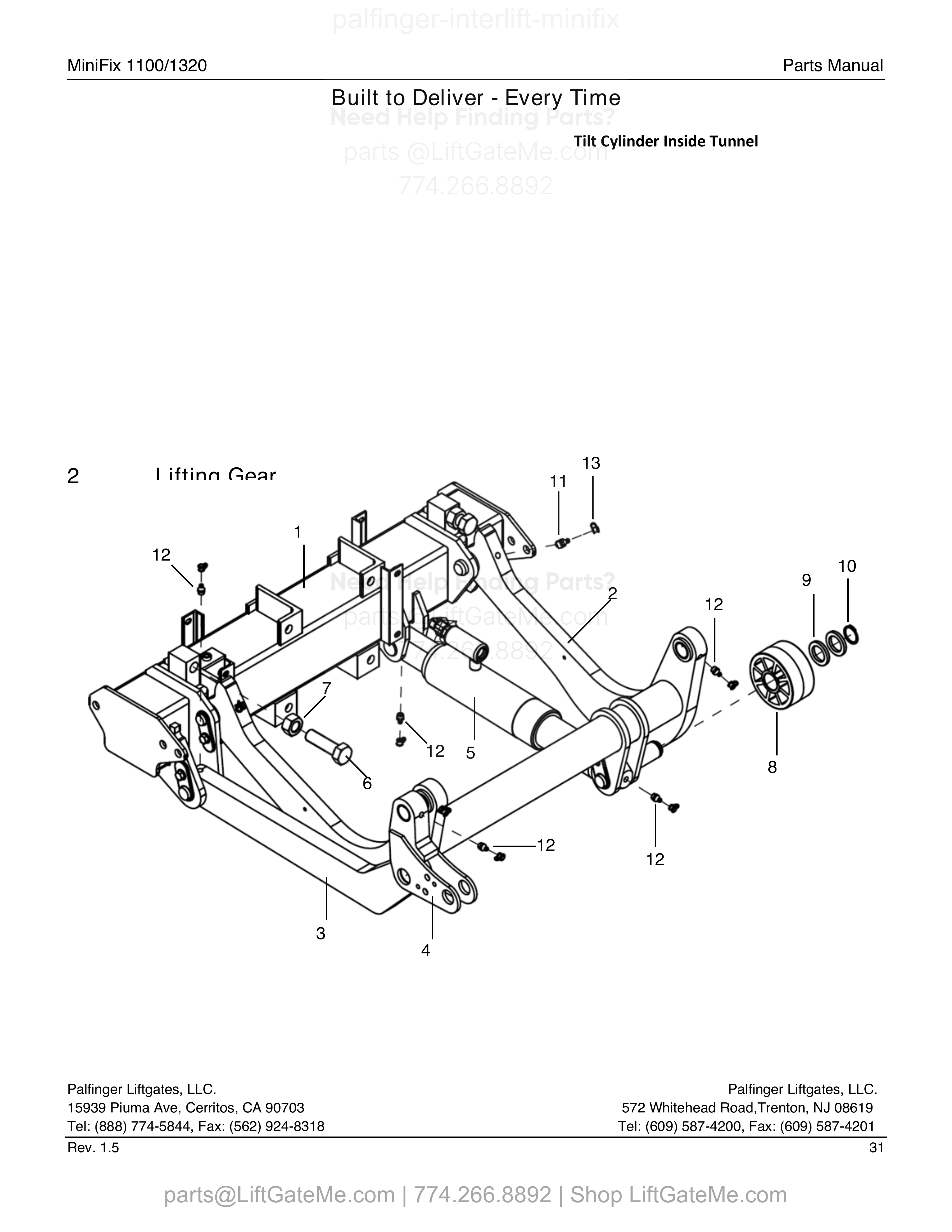 Tilt Cylinder Inside Tunnel diagram