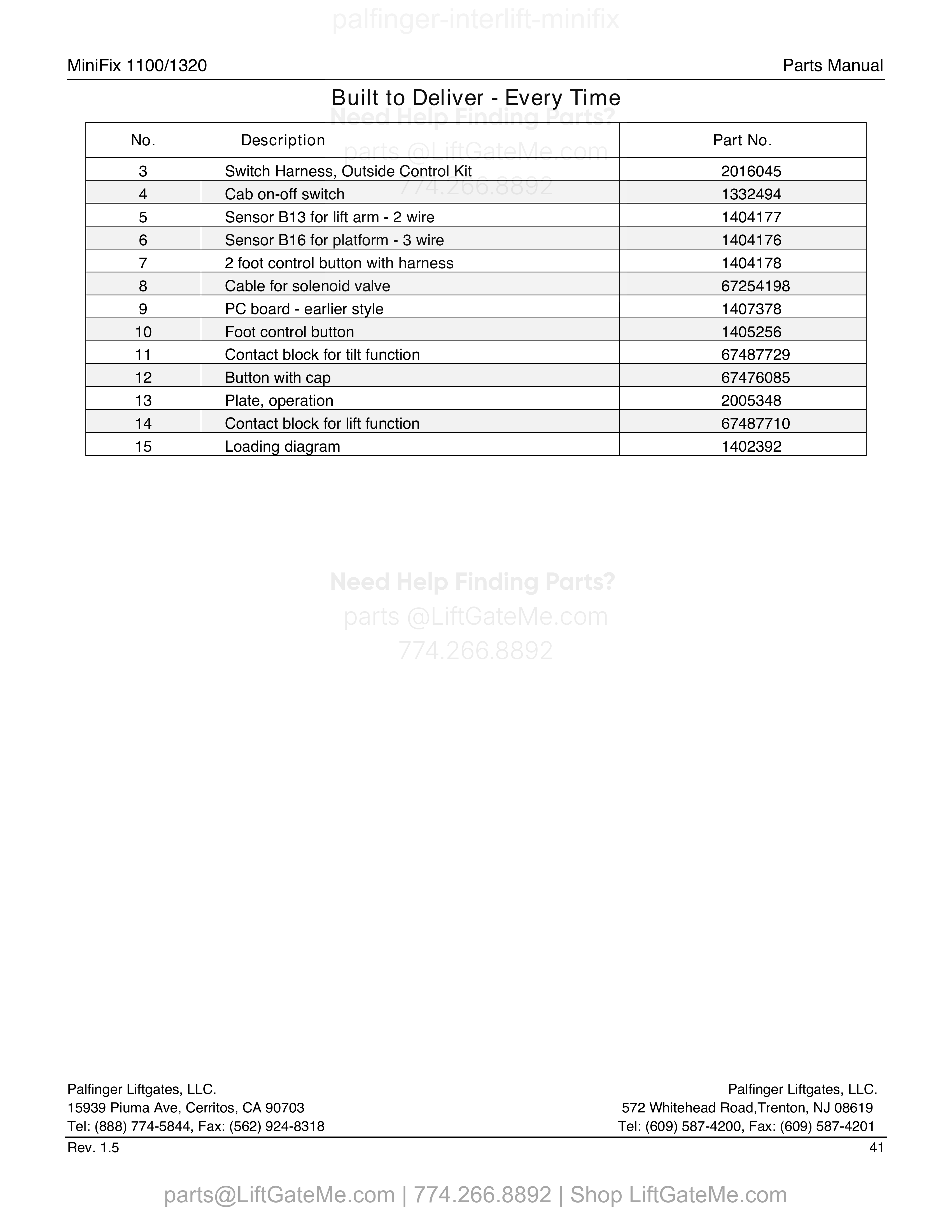 Control System (Until 06/08) parts table