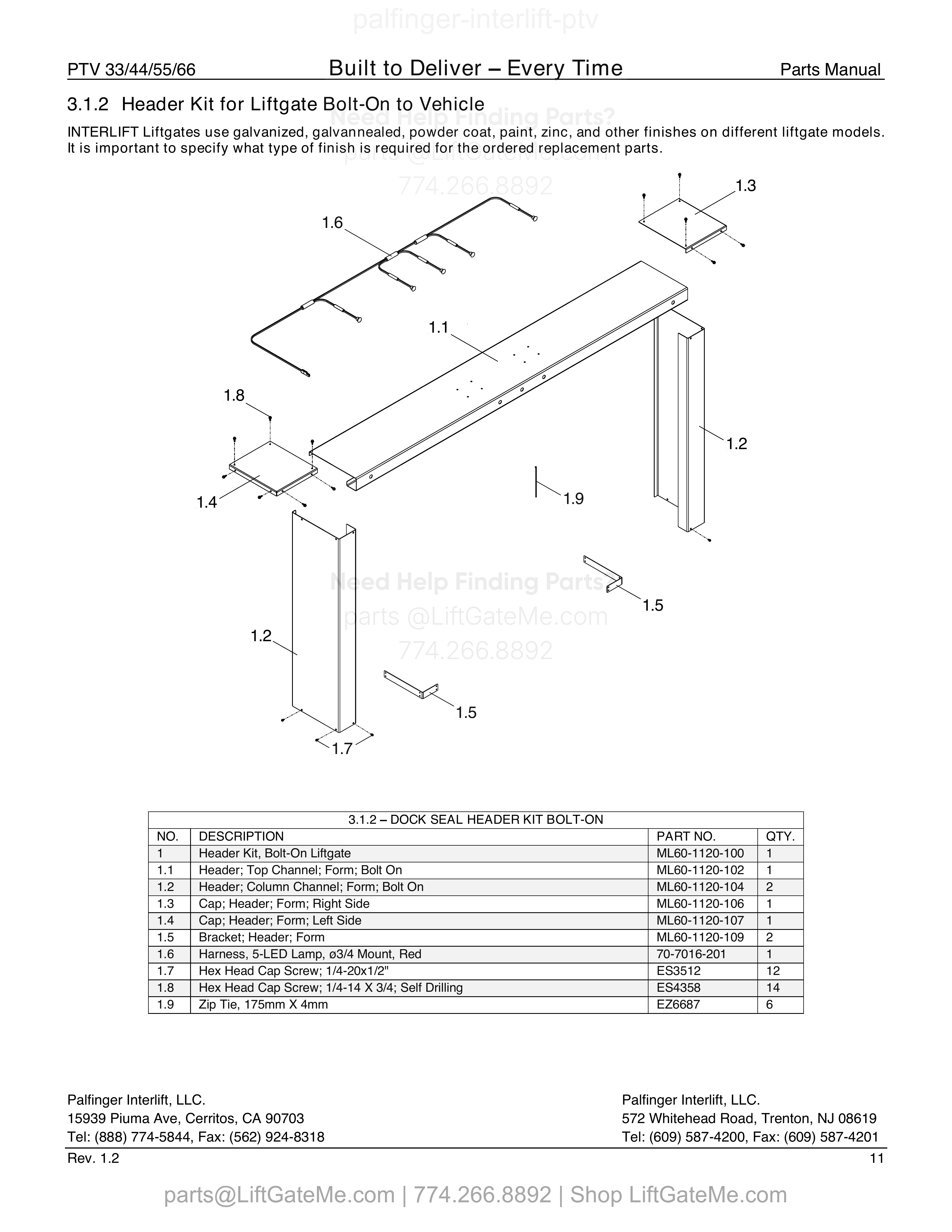 3.1.2 – DOCK SEAL HEADER KIT BOLT-ON diagram