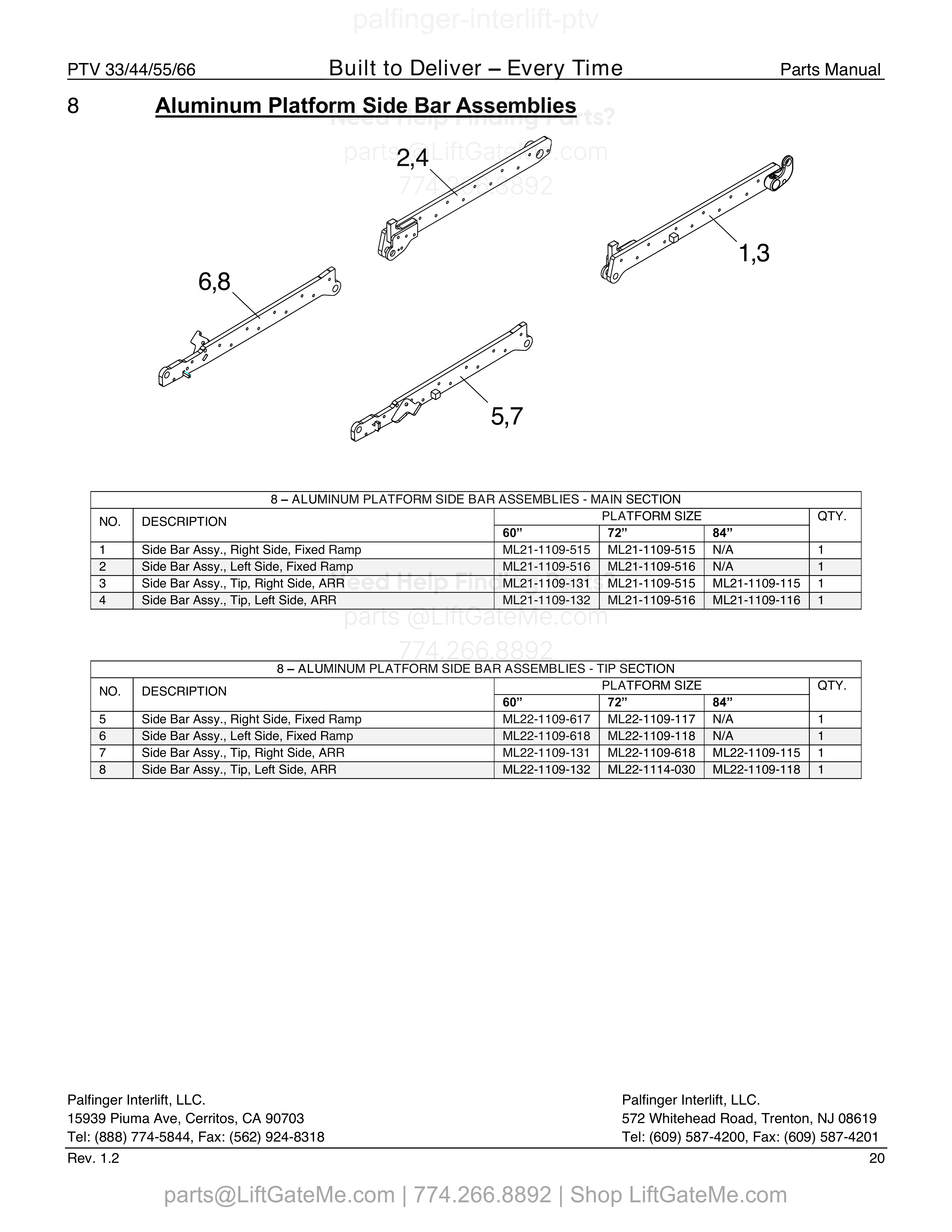 8 – Aluminum Platform Side Bar Assemblies - Main Section diagram