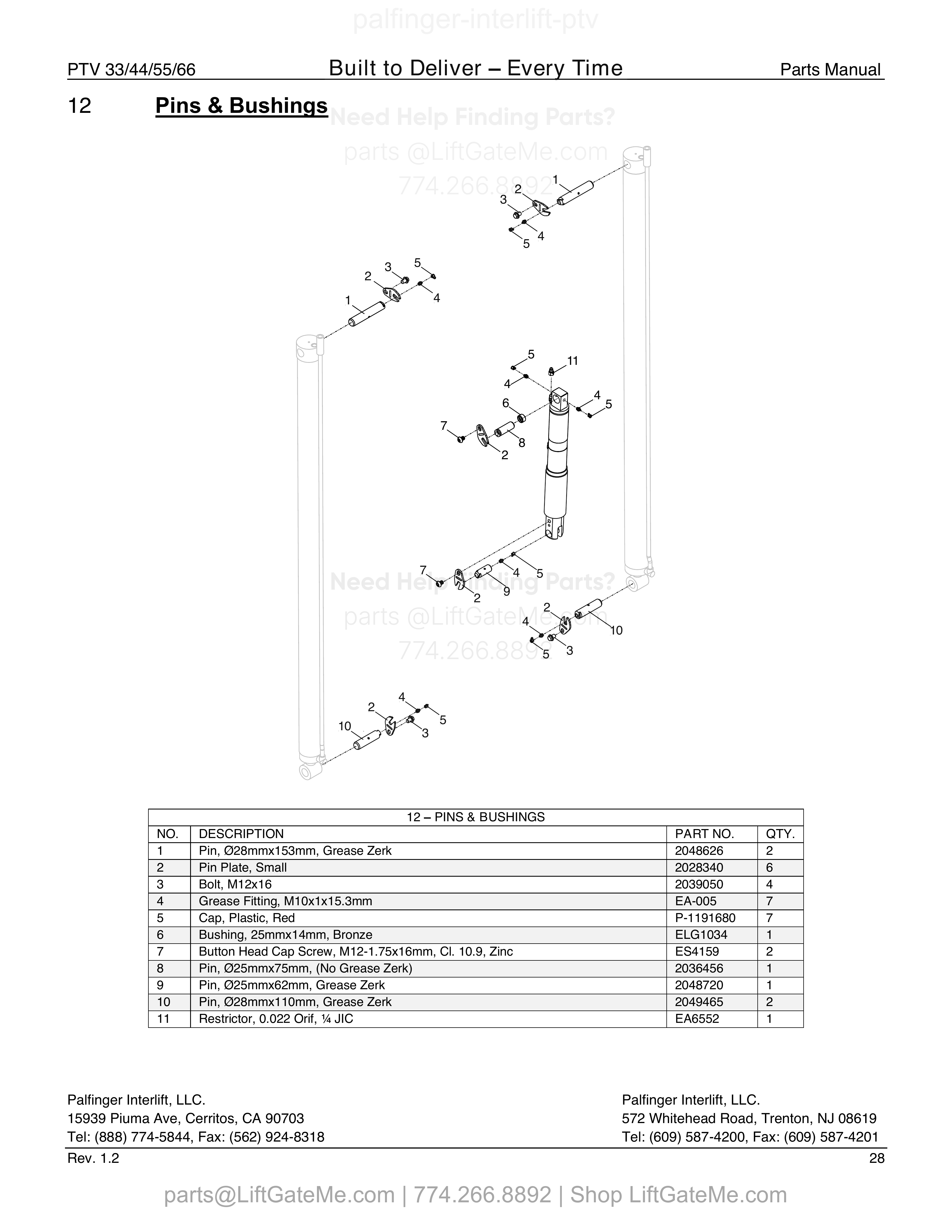 12 – PINS & BUSHINGS diagram