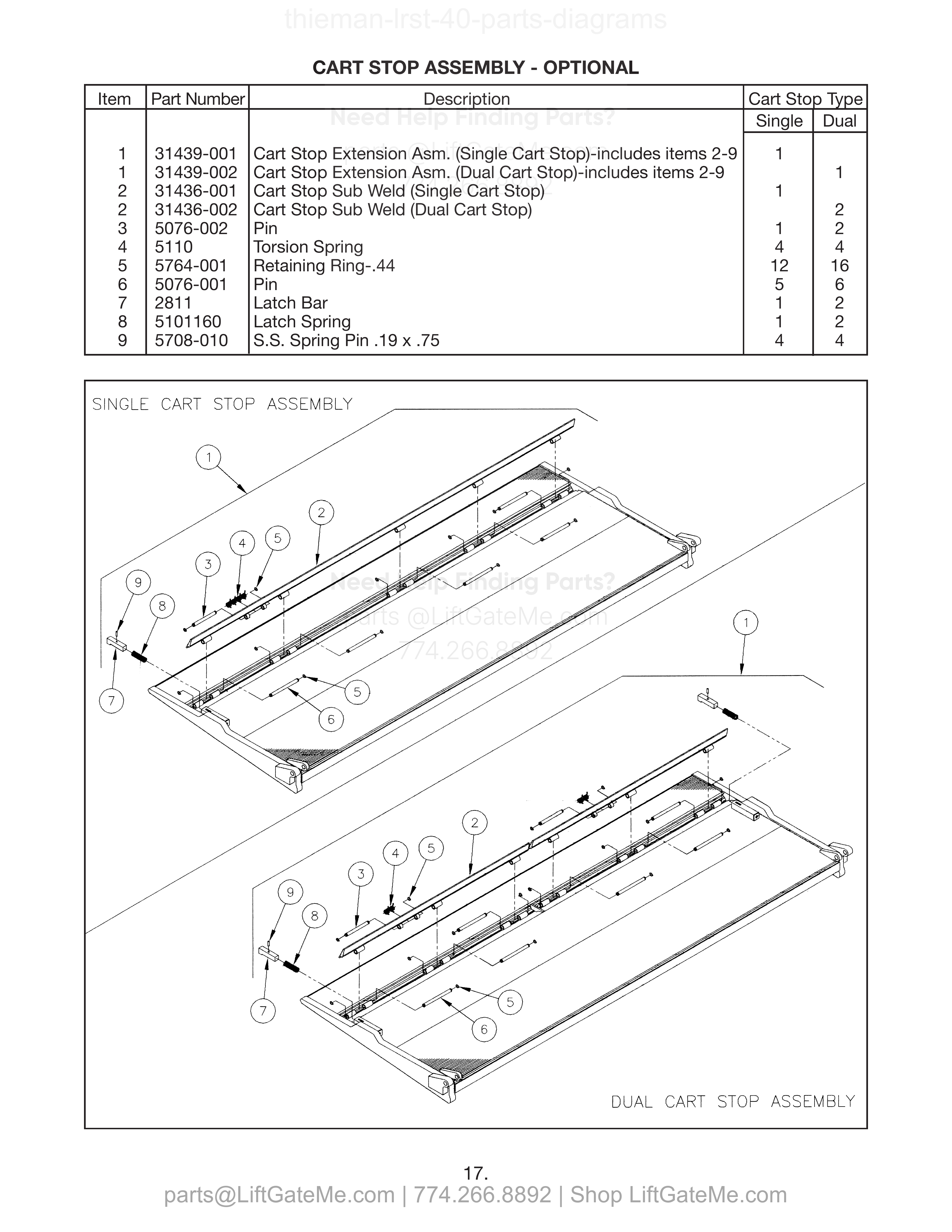 CART STOP ASSEMBLY - OPTIONAL diagram