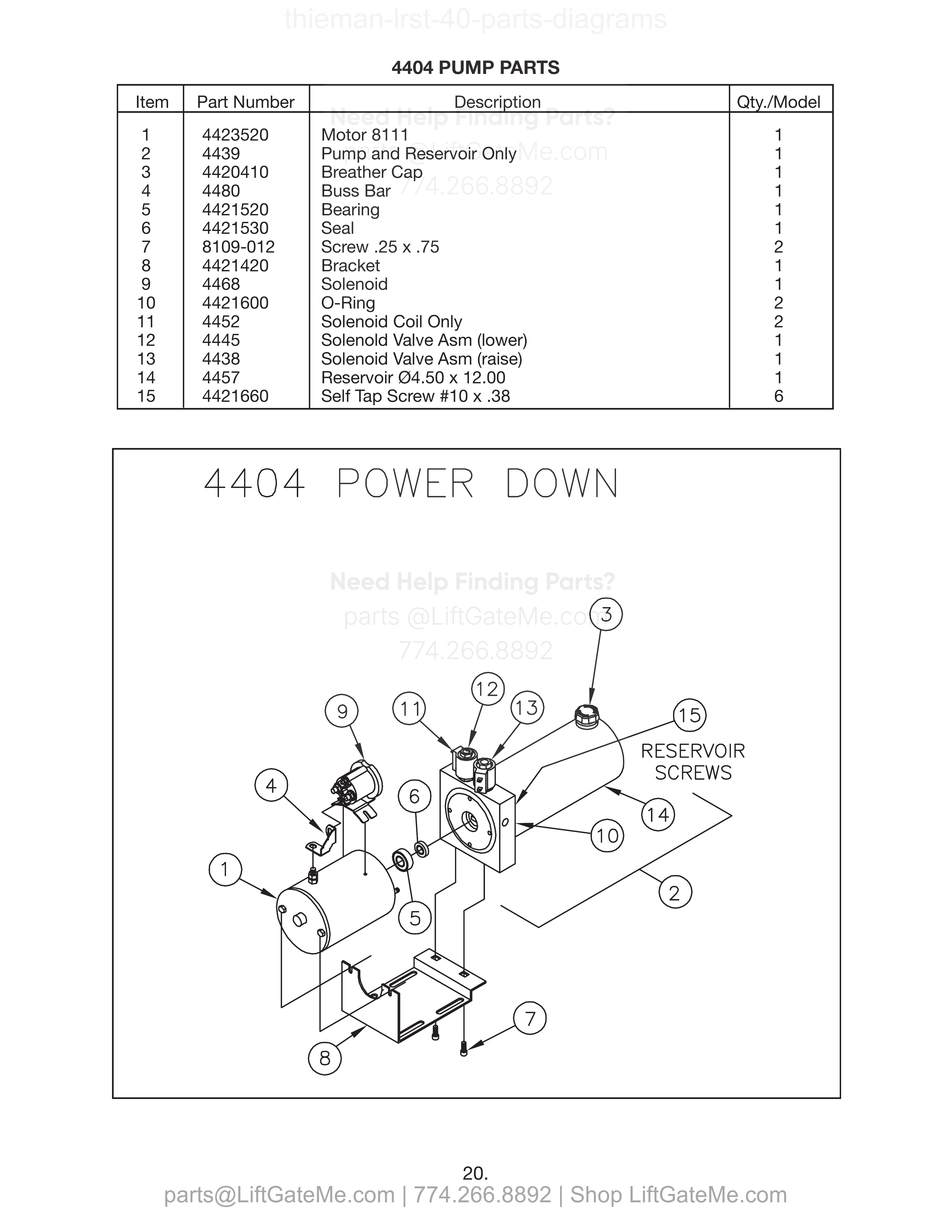 4404 PUMP PARTS diagram
