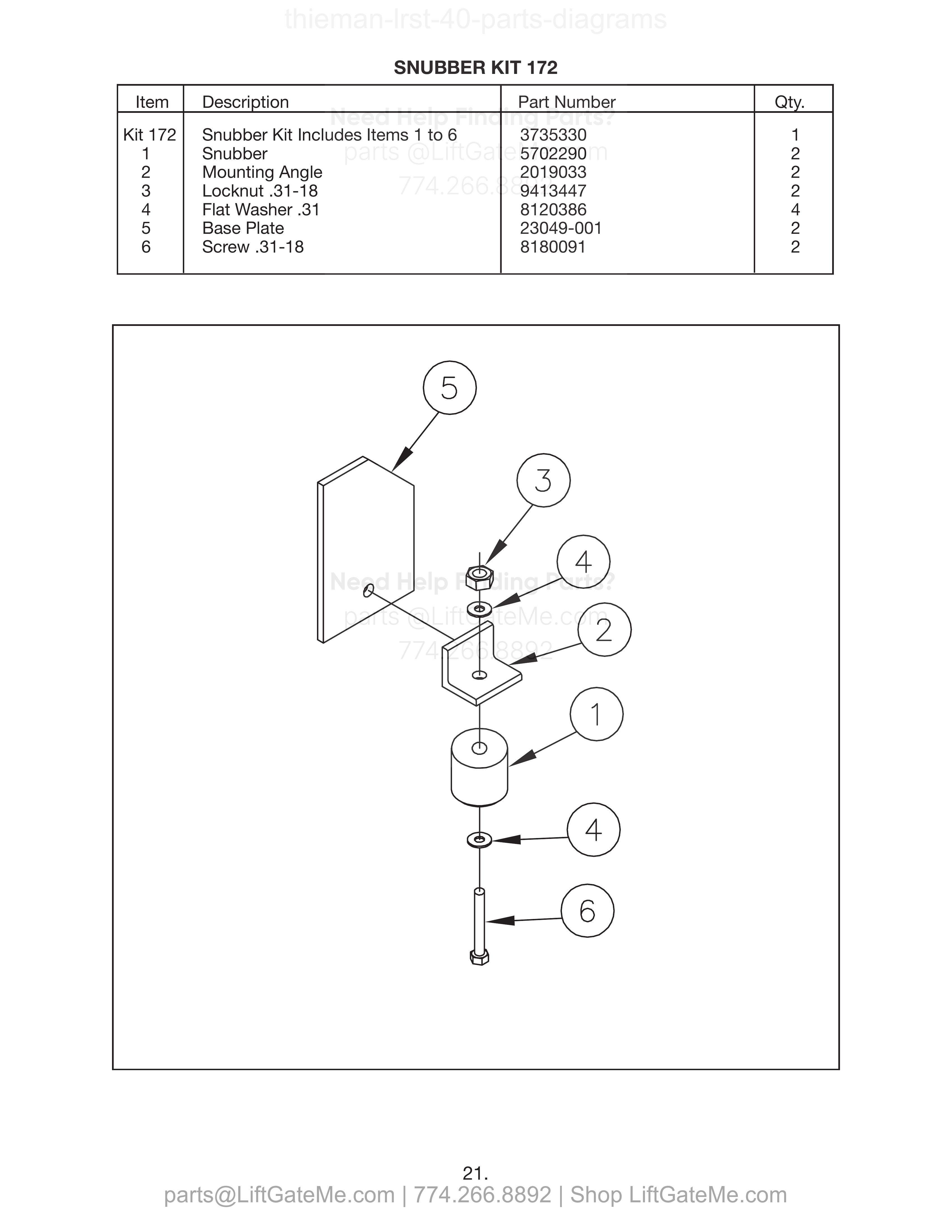 Snubber Kit 172 diagram