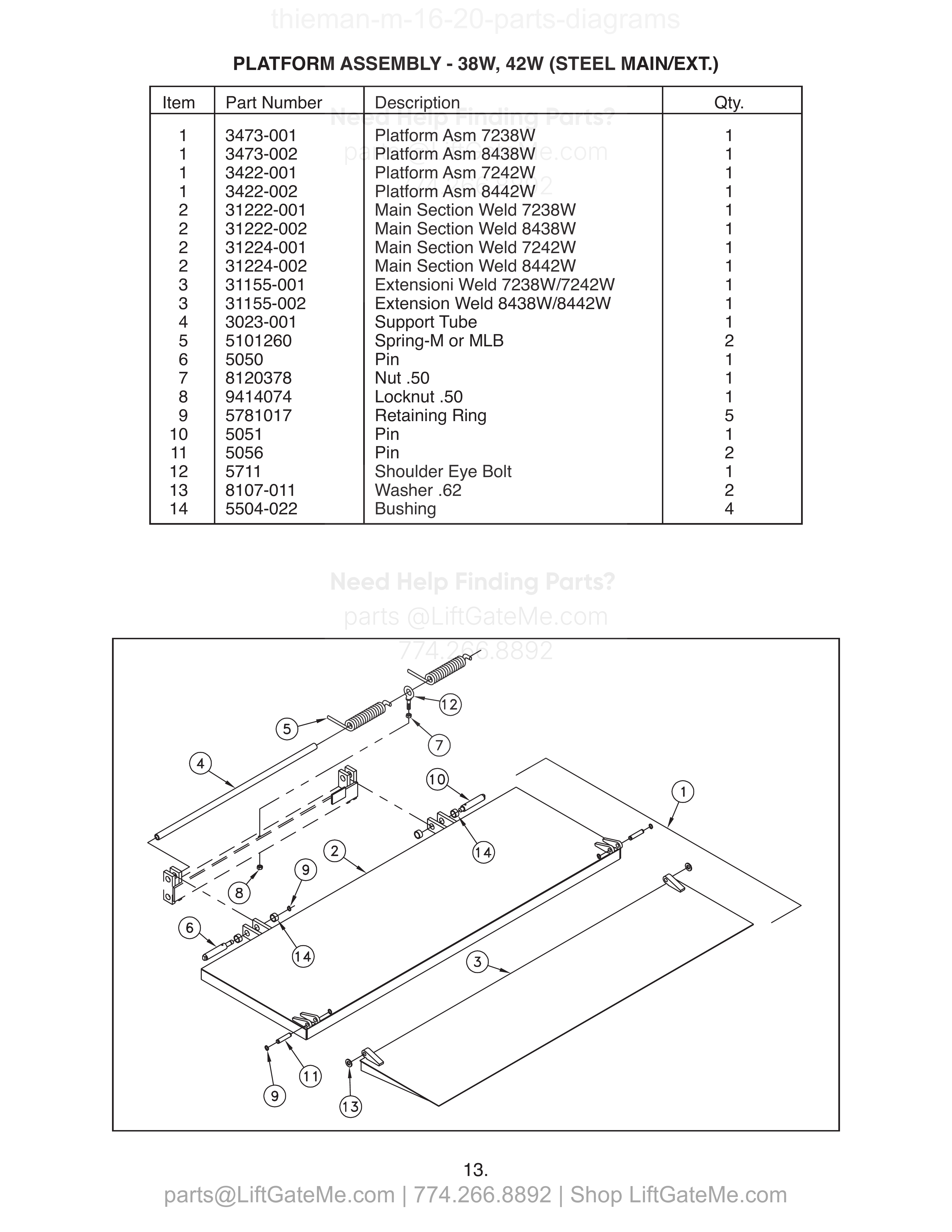 PLATFORM ASSEMBLY - 38W, 42W (STEEL MAIN/EXT.) diagram