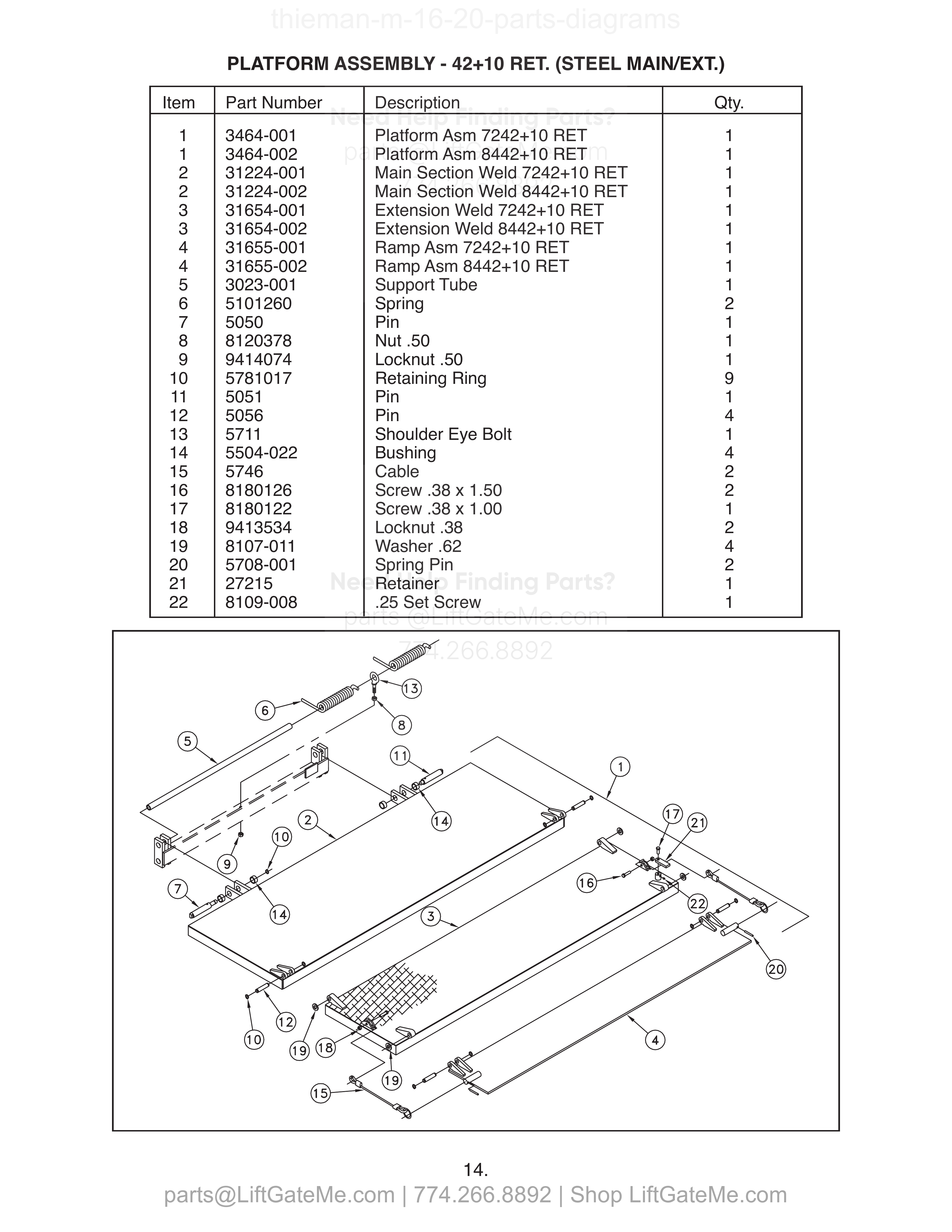 PLATFORM ASSEMBLY - 42+10 RET. (STEEL MAIN/EXT.) diagram