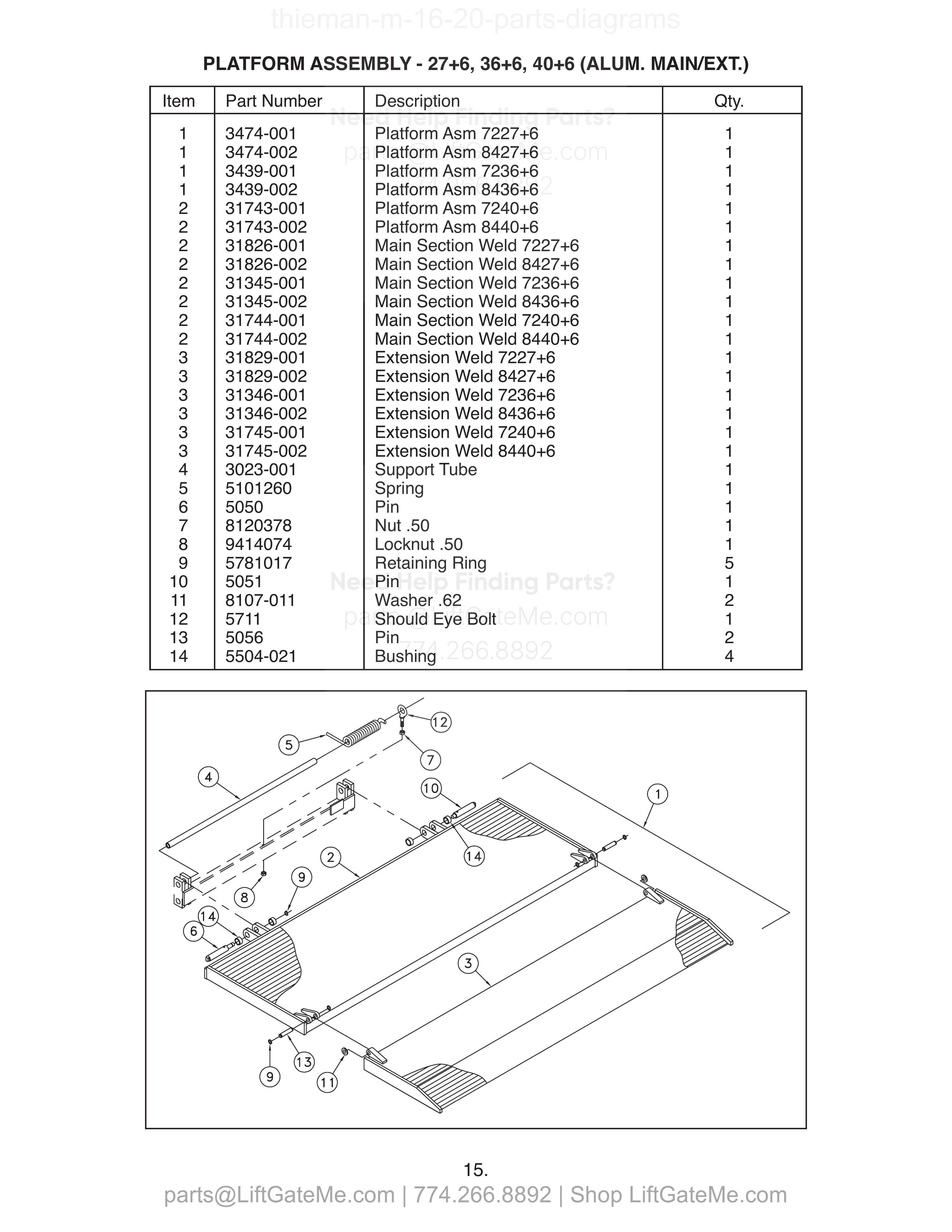 PLATFORM ASSEMBLY - 27+6, 36+6, 40+6 (ALUM. MAIN/EXT.) diagram