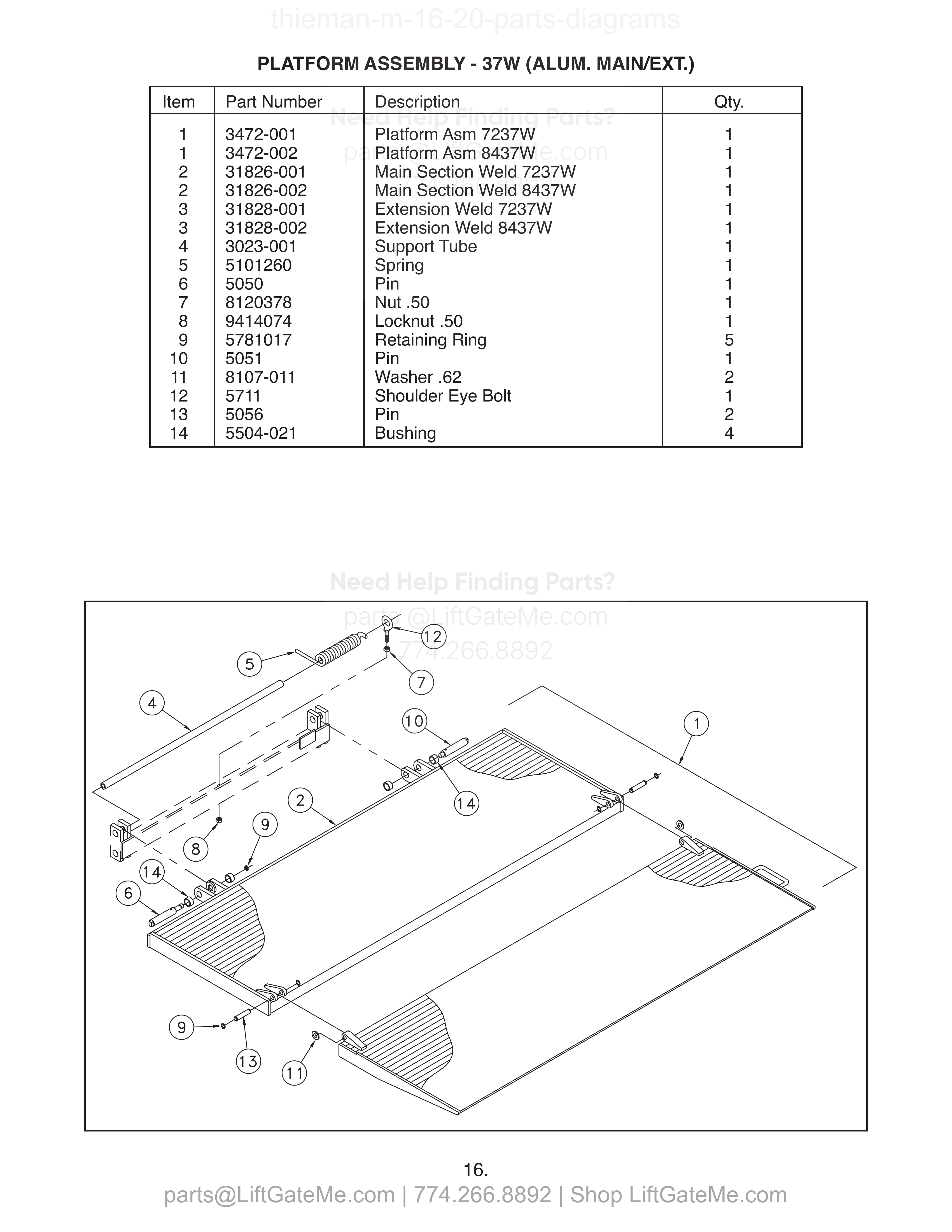PLATFORM ASSEMBLY - 37W (ALUM. MAIN/EXT.) diagram