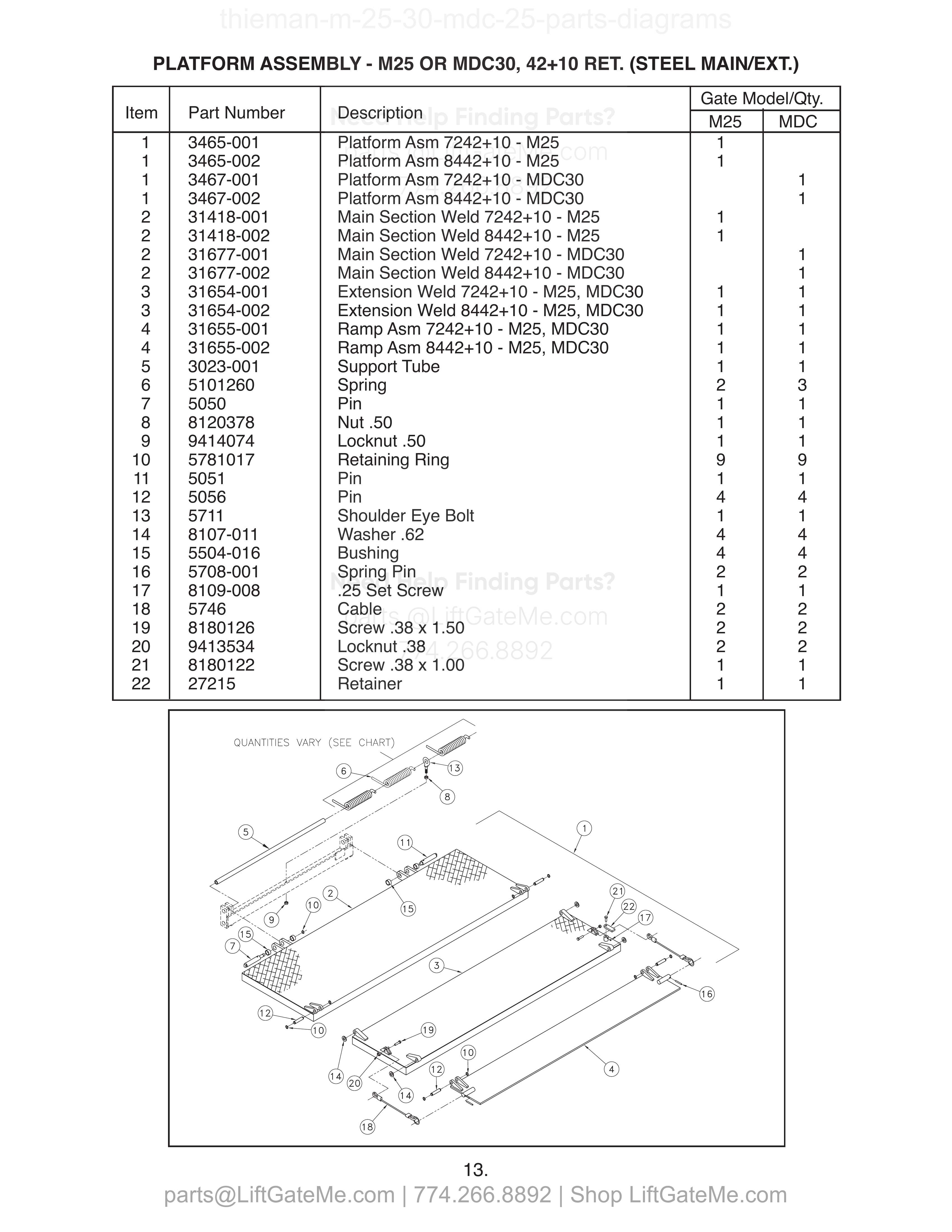 PLATFORM ASSEMBLY - M25 OR MDC30, 42+10 RET. (STEEL MAIN/EXT.) diagram