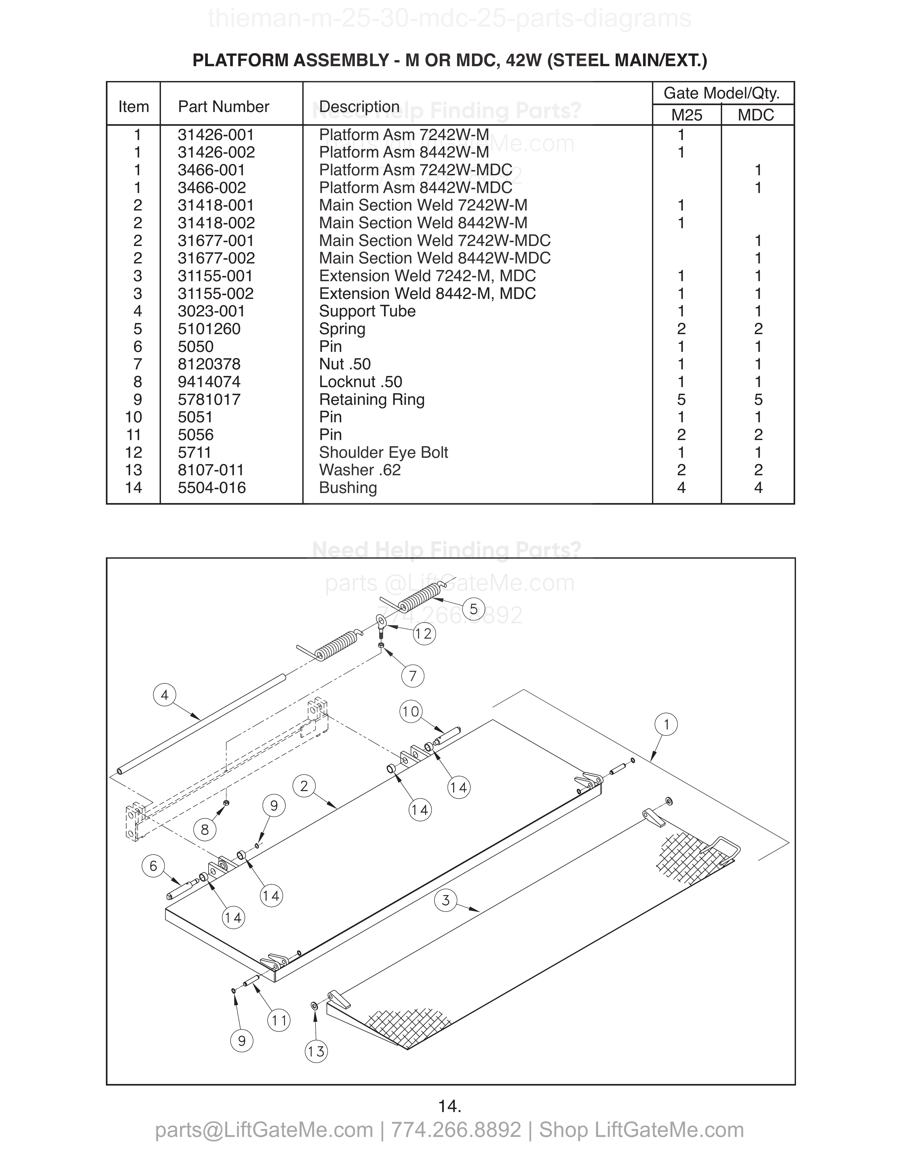 PLATFORM ASSEMBLY - M OR MDC, 42W (STEEL MAIN/EXT.) diagram