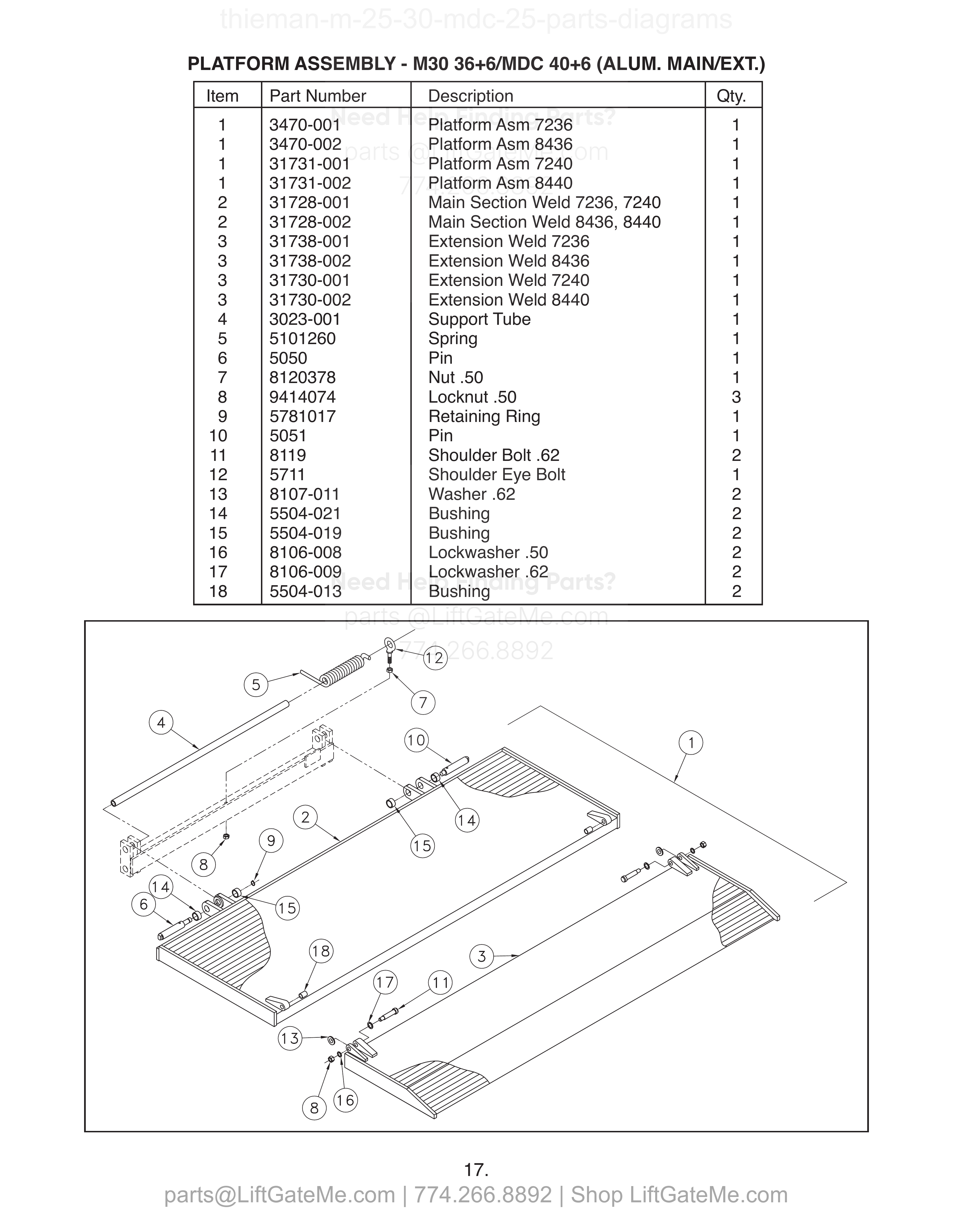 PLATFORM ASSEMBLY - M30 36+6/MDC 40+6 (ALUM. MAIN/EXT.) diagram