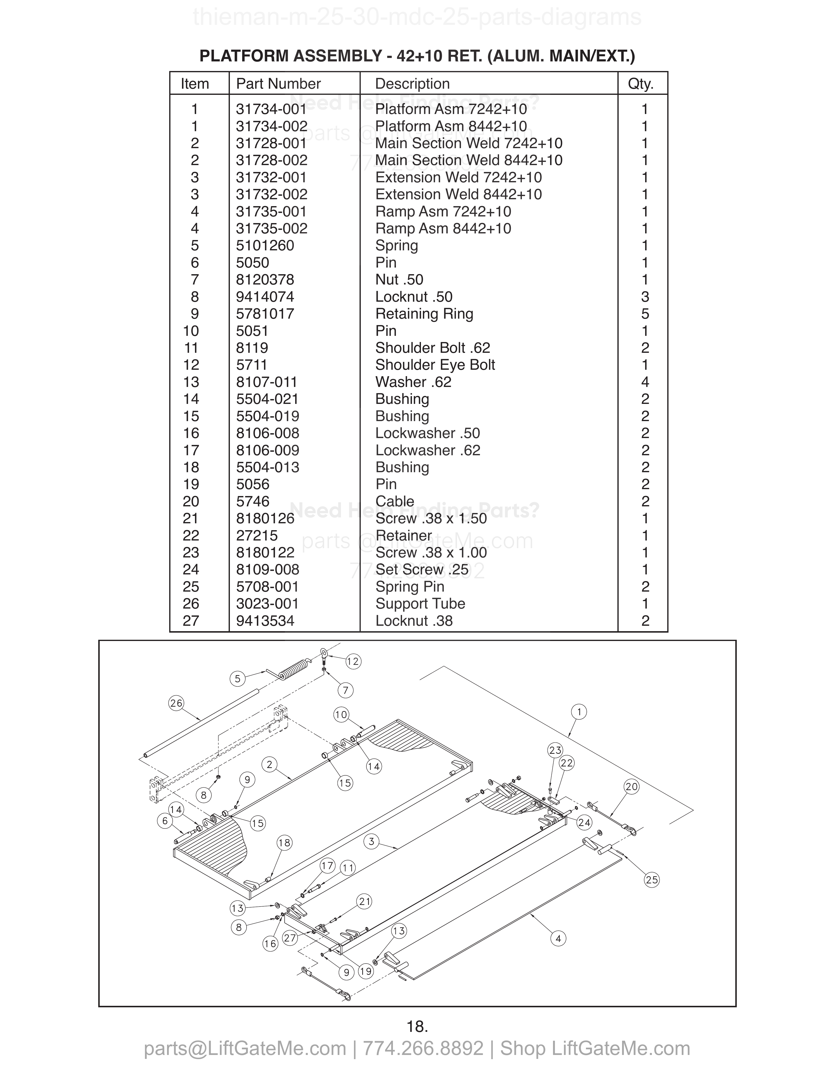 PLATFORM ASSEMBLY - 42+10 RET. (ALUM. MAIN/EXT.) diagram