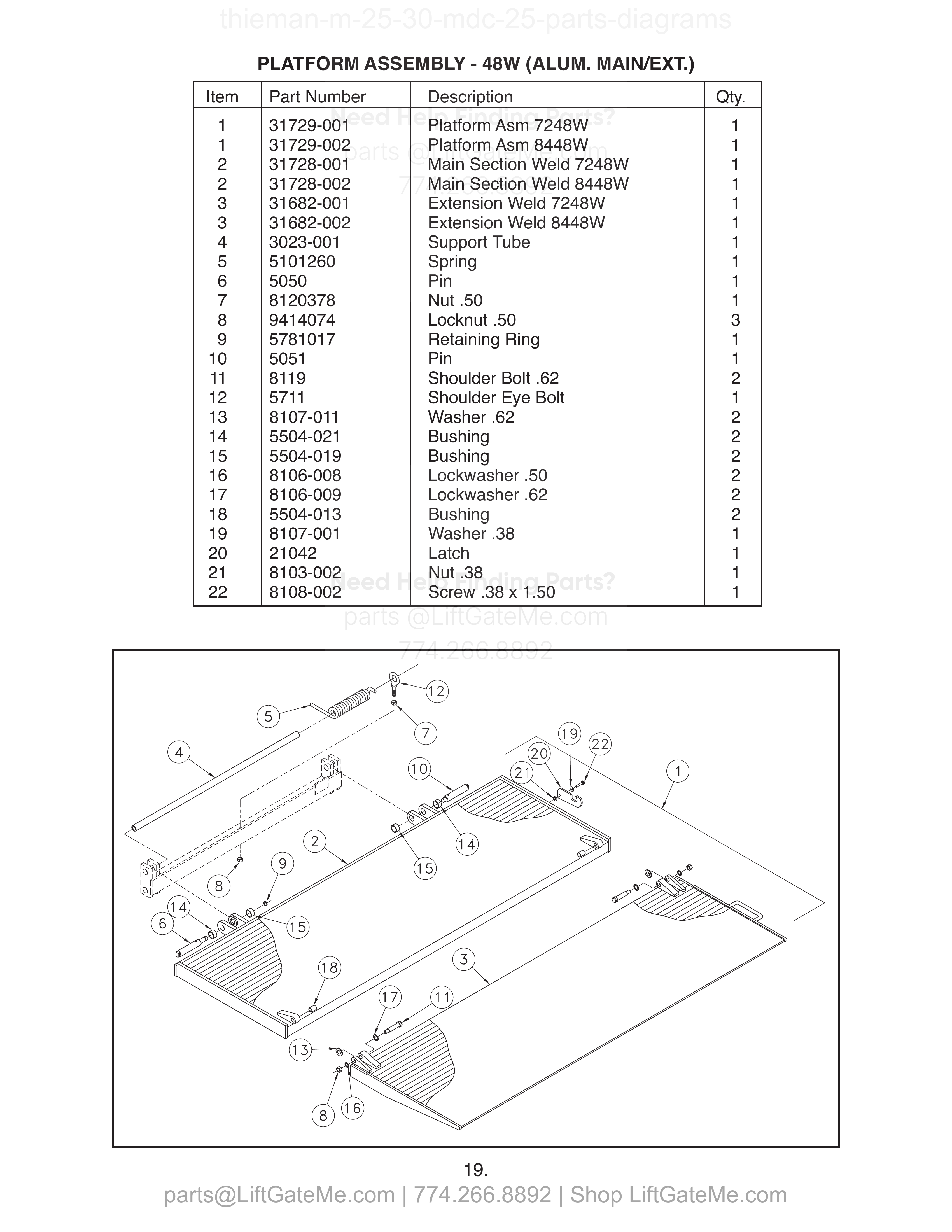 PLATFORM ASSEMBLY - 48W (ALUM. MAIN/EXT.) diagram