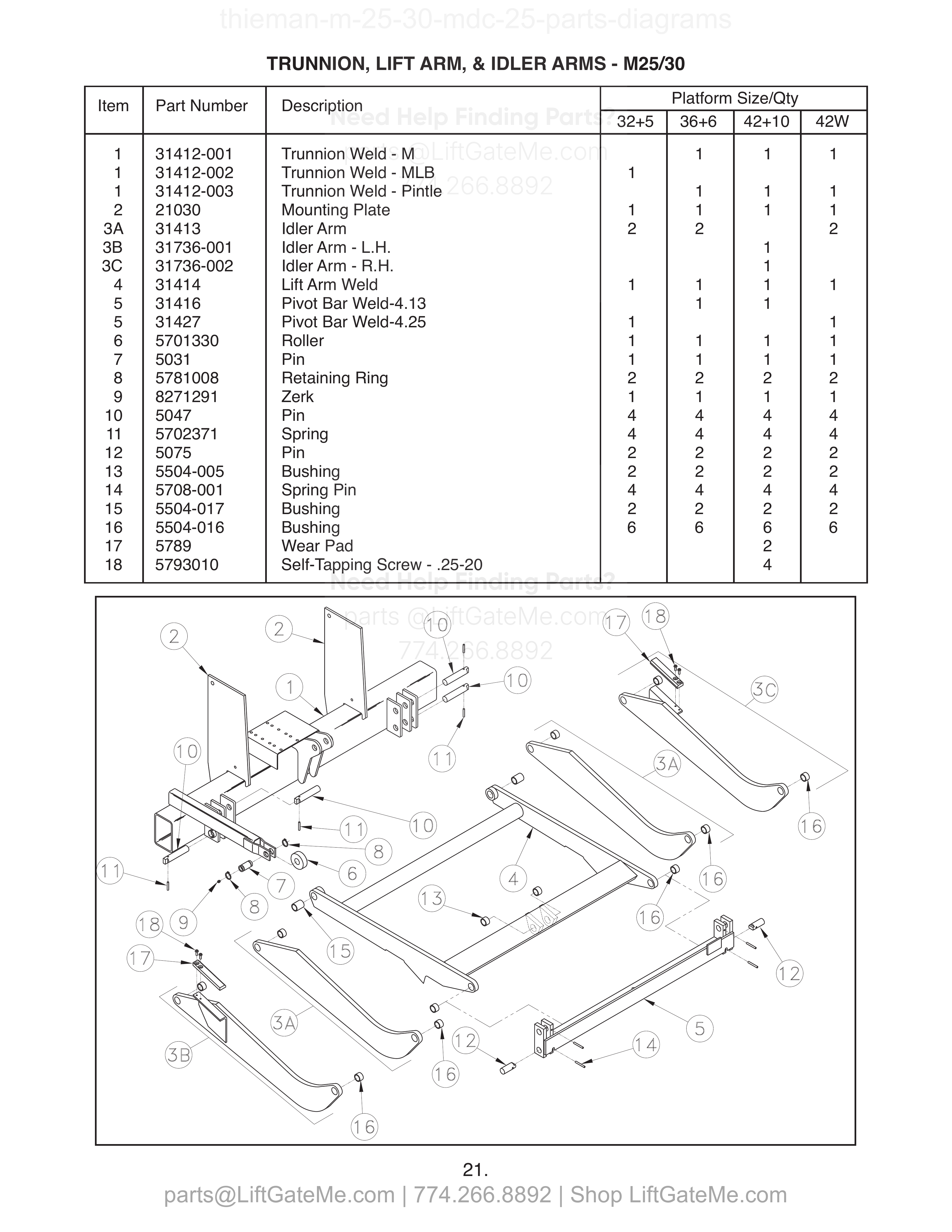 TRUNNION, LIFT ARM, & IDLER ARMS - M25/30 diagram