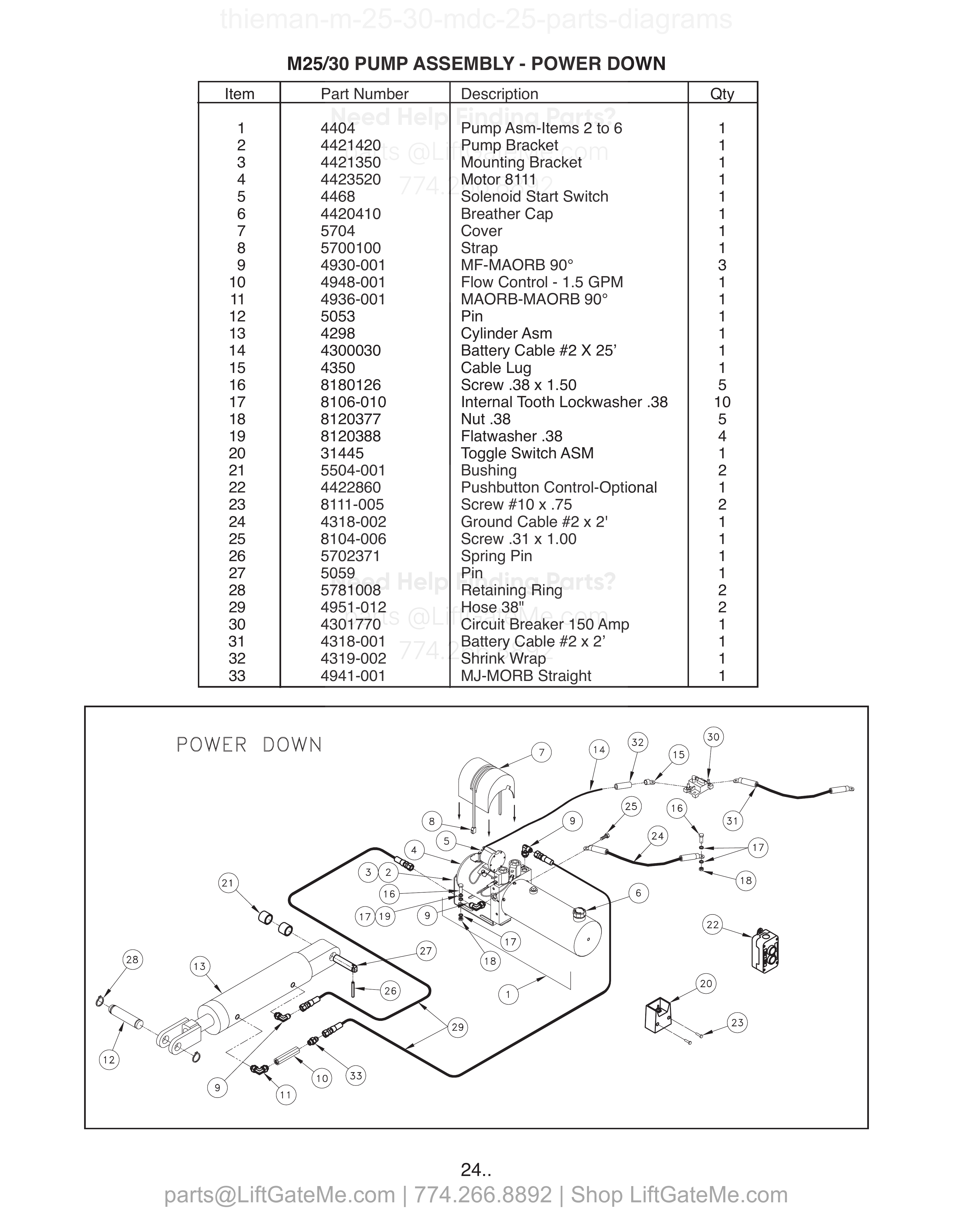 M25/30 PUMP ASSEMBLY - POWER DOWN diagram