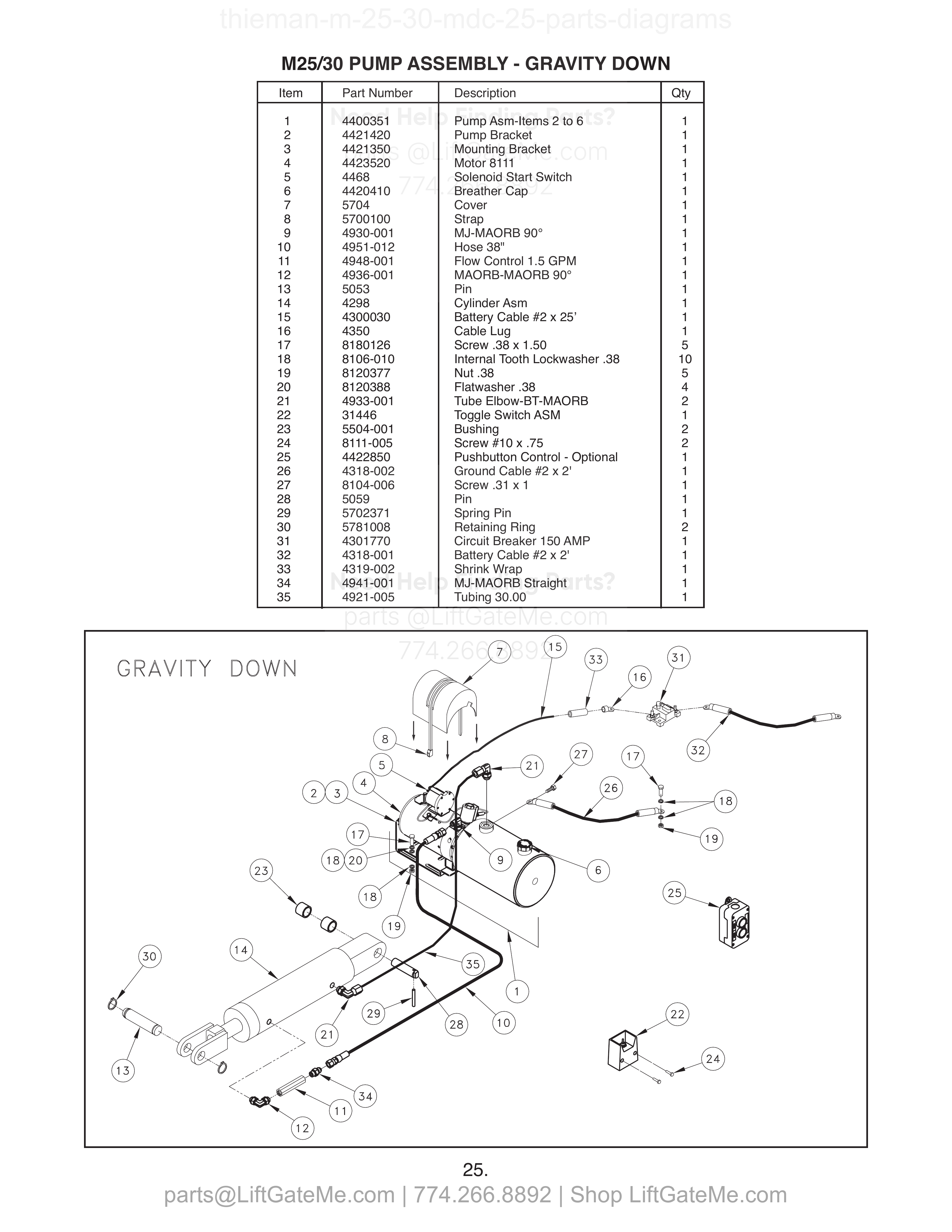M25/30 PUMP ASSEMBLY - GRAVITY DOWN diagram