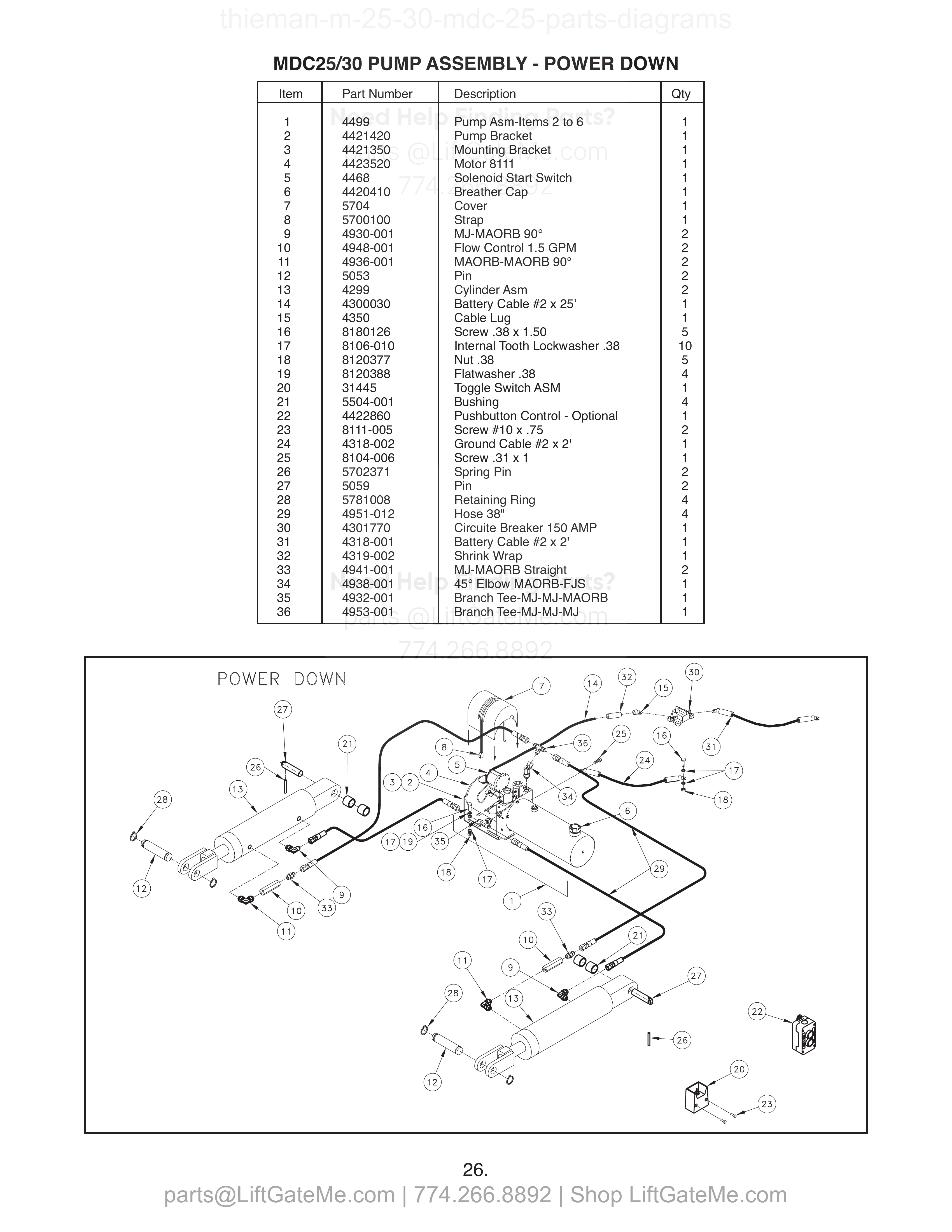 MDC25/30 PUMP ASSEMBLY - POWER DOWN diagram