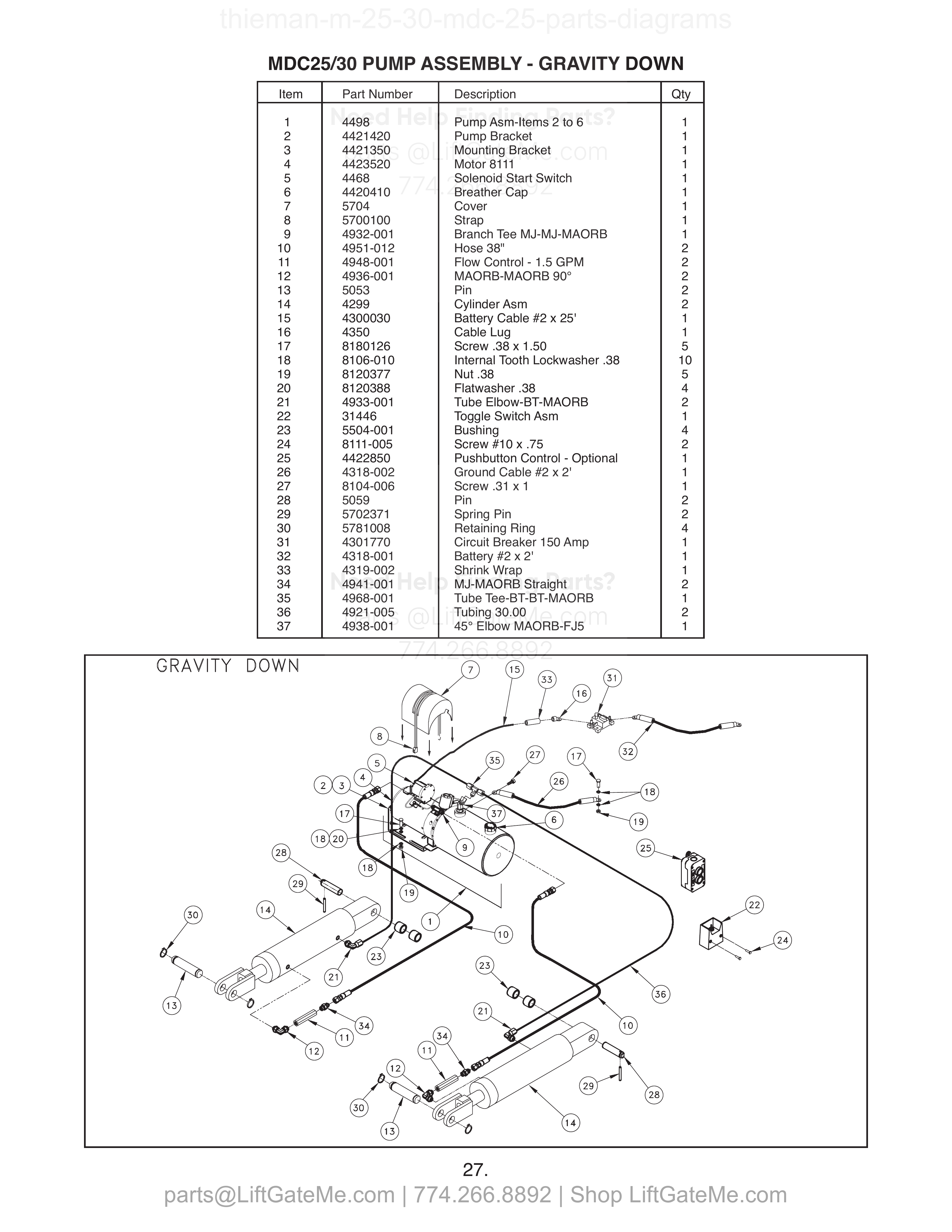 MDC25/30 PUMP ASSEMBLY - GRAVITY DOWN diagram