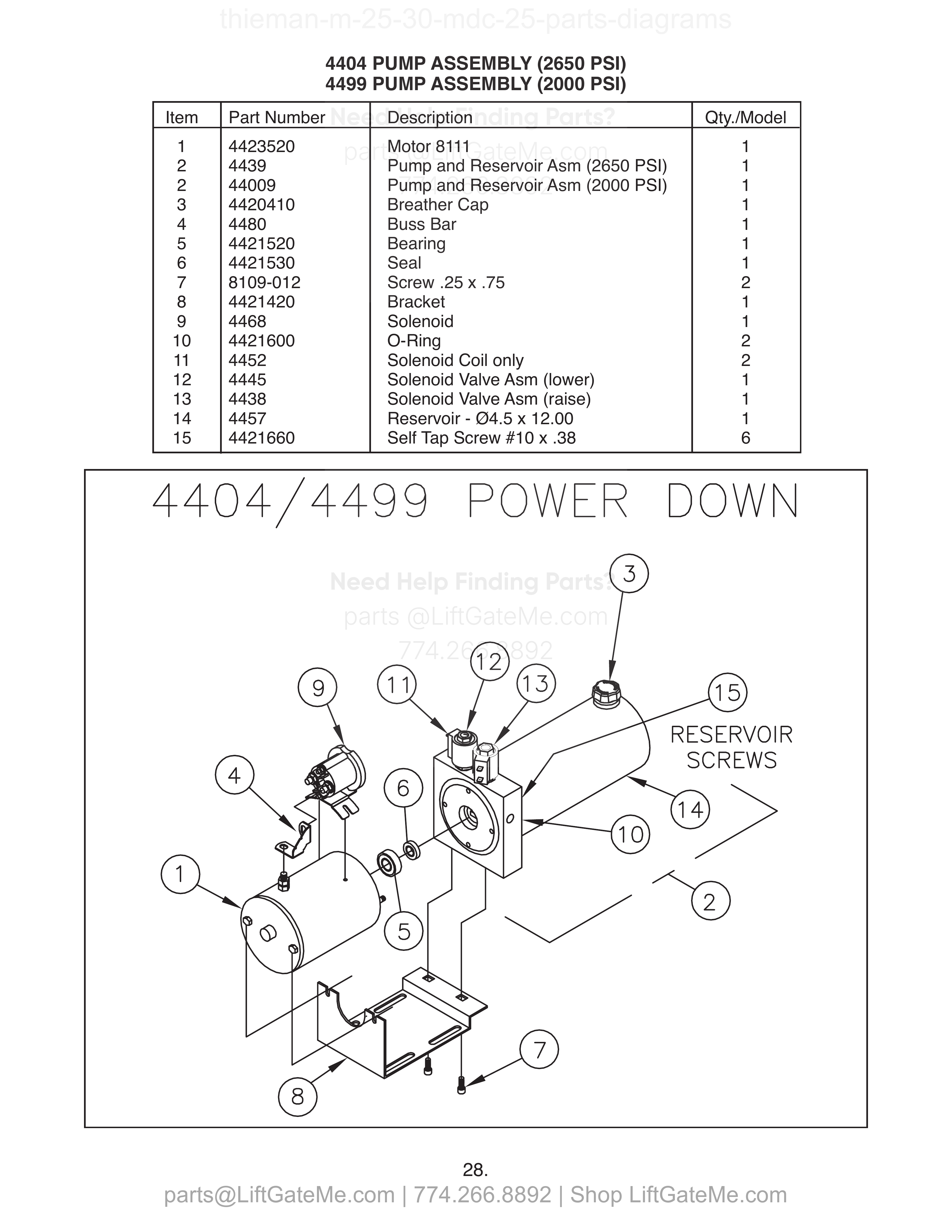 4404 PUMP ASSEMBLY (2650 PSI) 4499 PUMP ASSEMBLY (2000 PSI) diagram