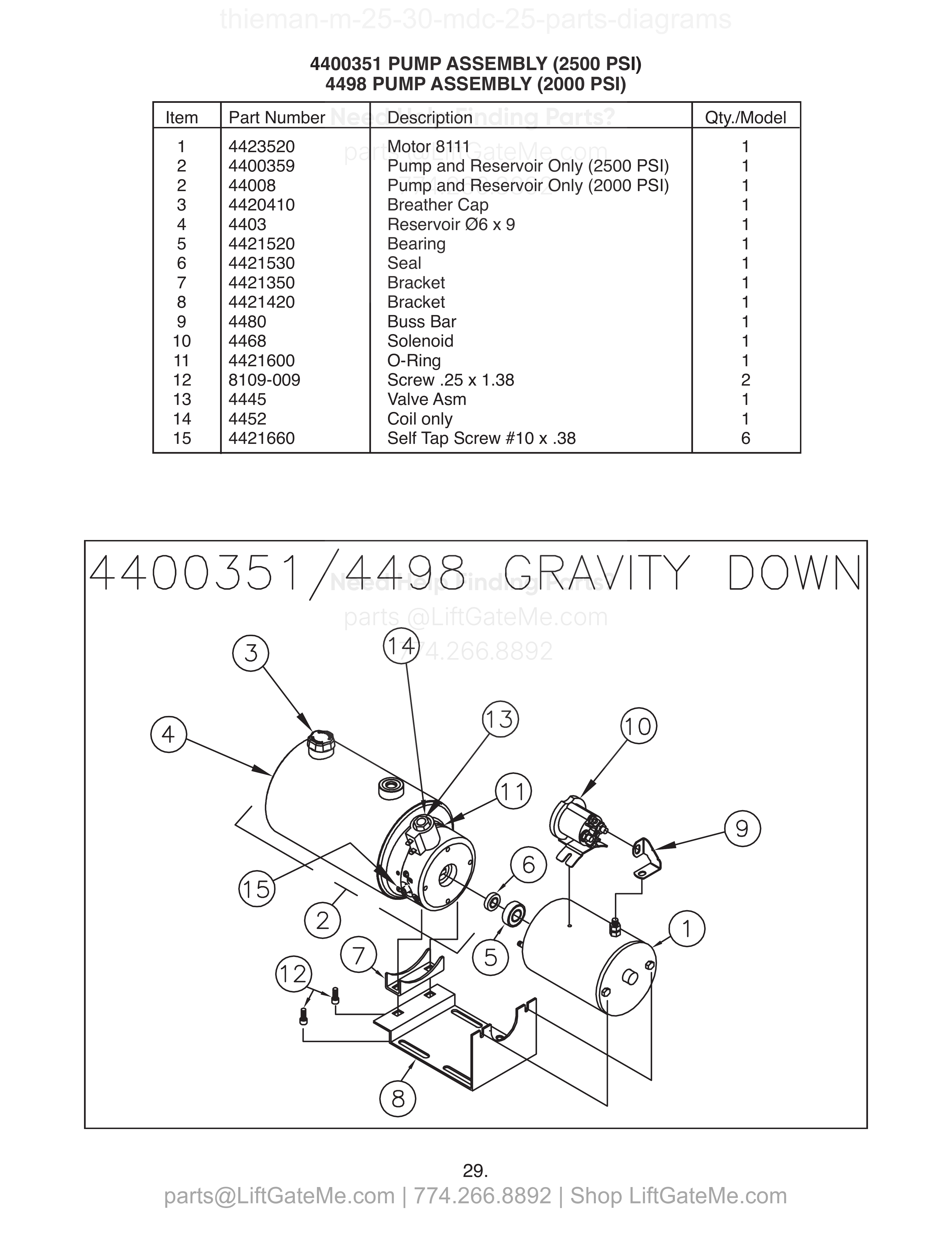 4400351 PUMP ASSEMBLY (2500 PSI) 4498 PUMP ASSEMBLY (2000 PSI) diagram
