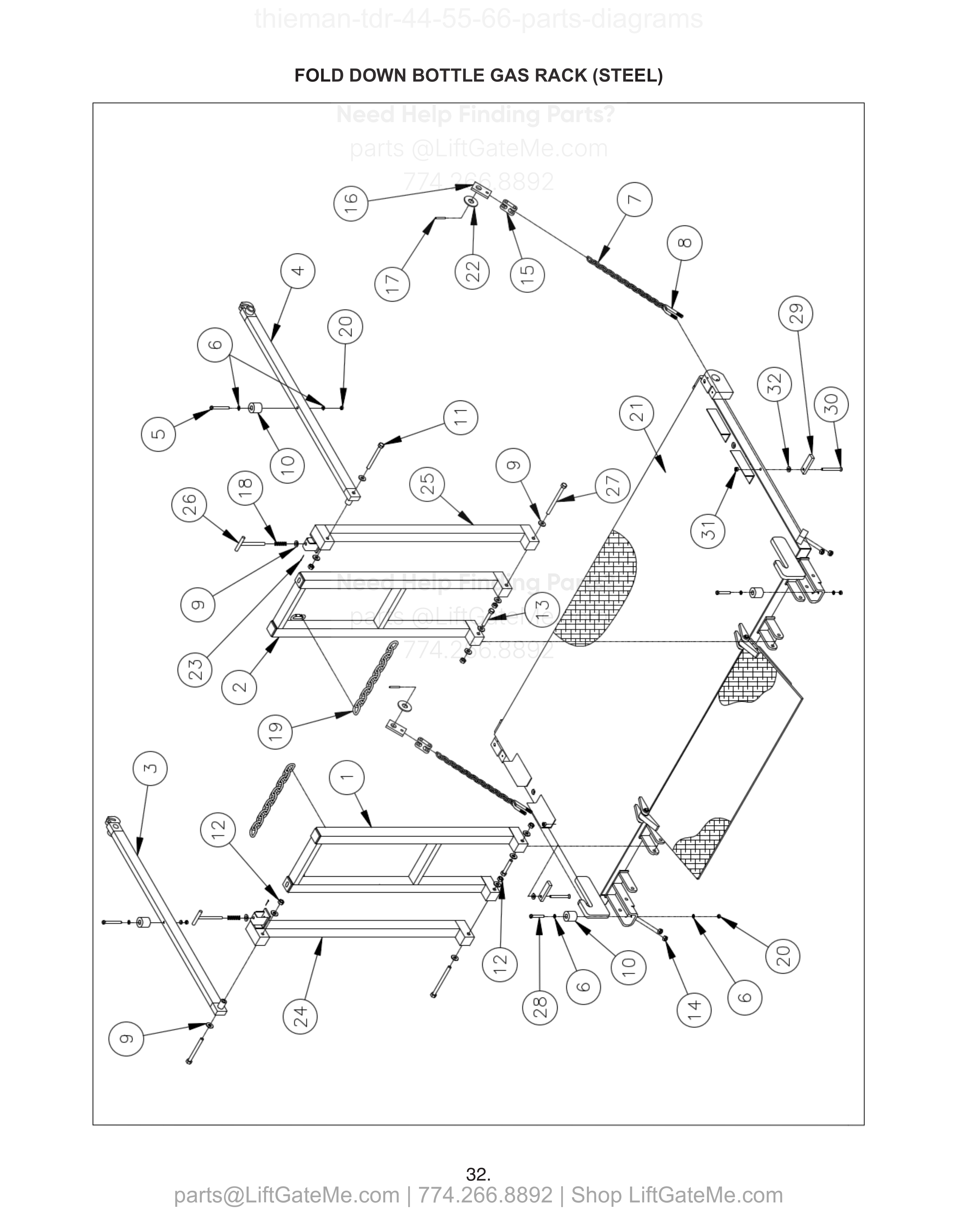 FOLD DOWN BOTTLE GAS RACK (STEEL) diagram
