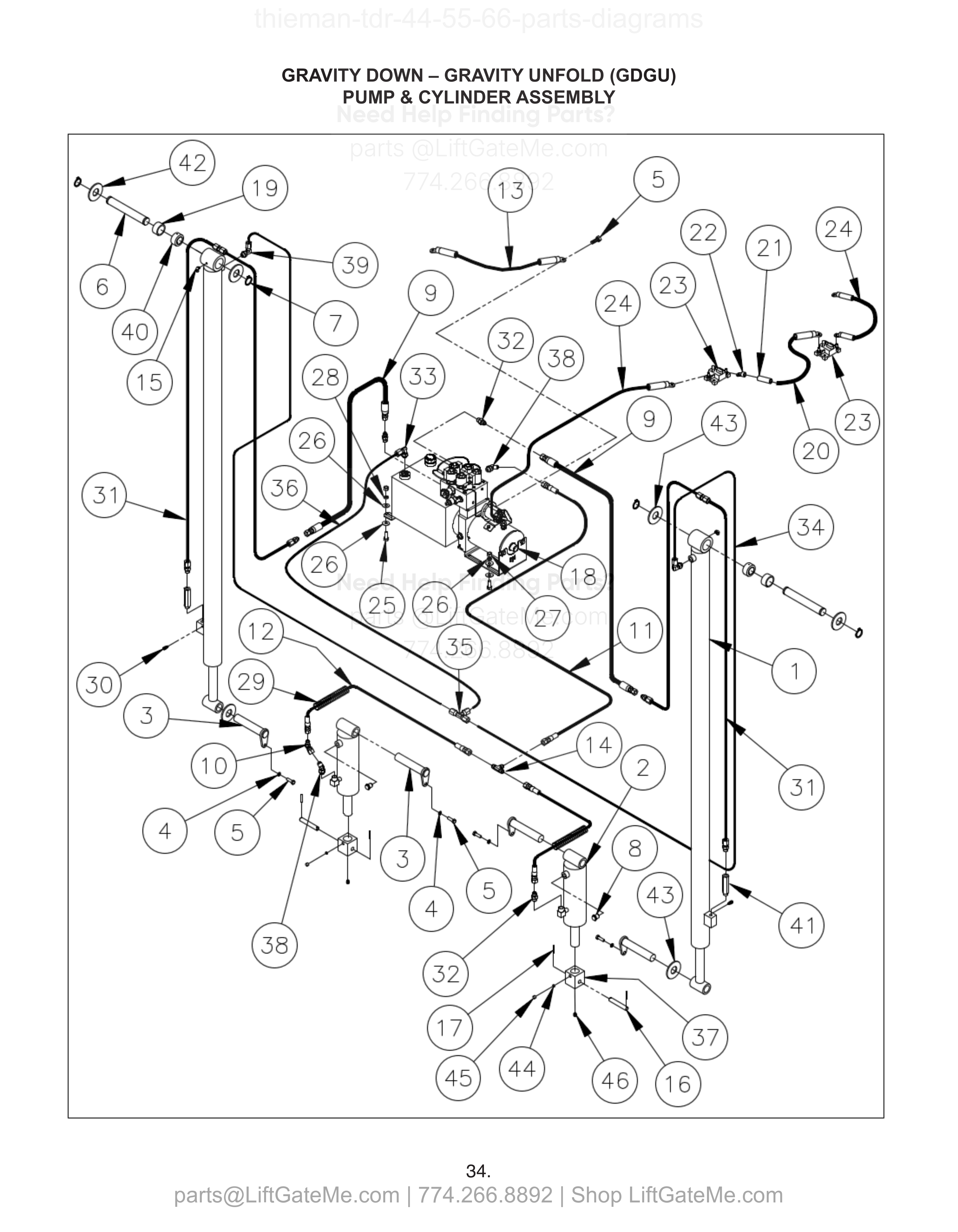 GRAVITY DOWN – GRAVITY UNFOLD (GDGU) PUMP & CYLINDER ASSEMBLY diagram