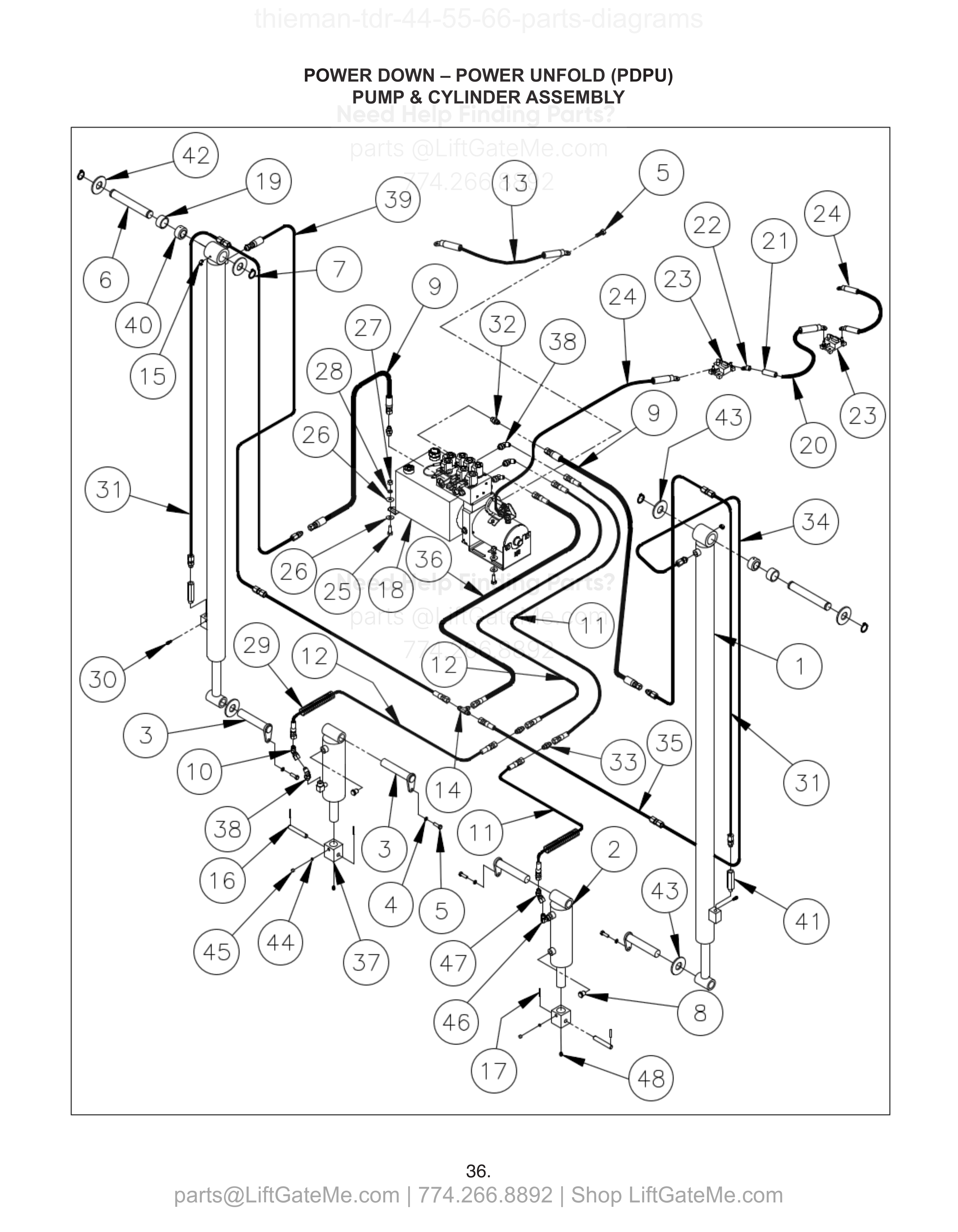 POWER DOWN – POWER UNFOLD (PDPU) PUMP & CYLINDER ASSEMBLY diagram