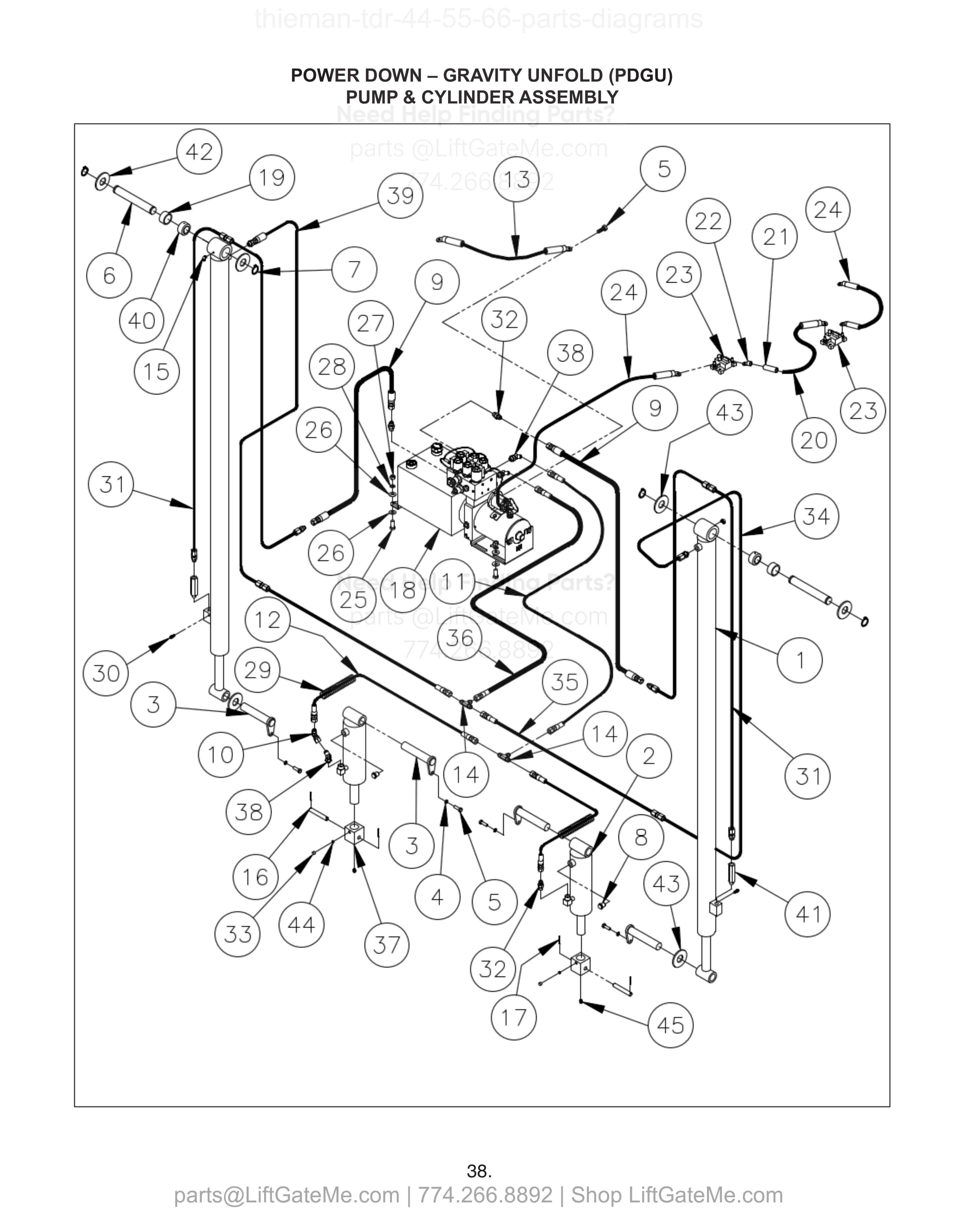 POWER DOWN – GRAVITY UNFOLD (PDGU) PUMP & CYLINDER ASSEMBLY diagram