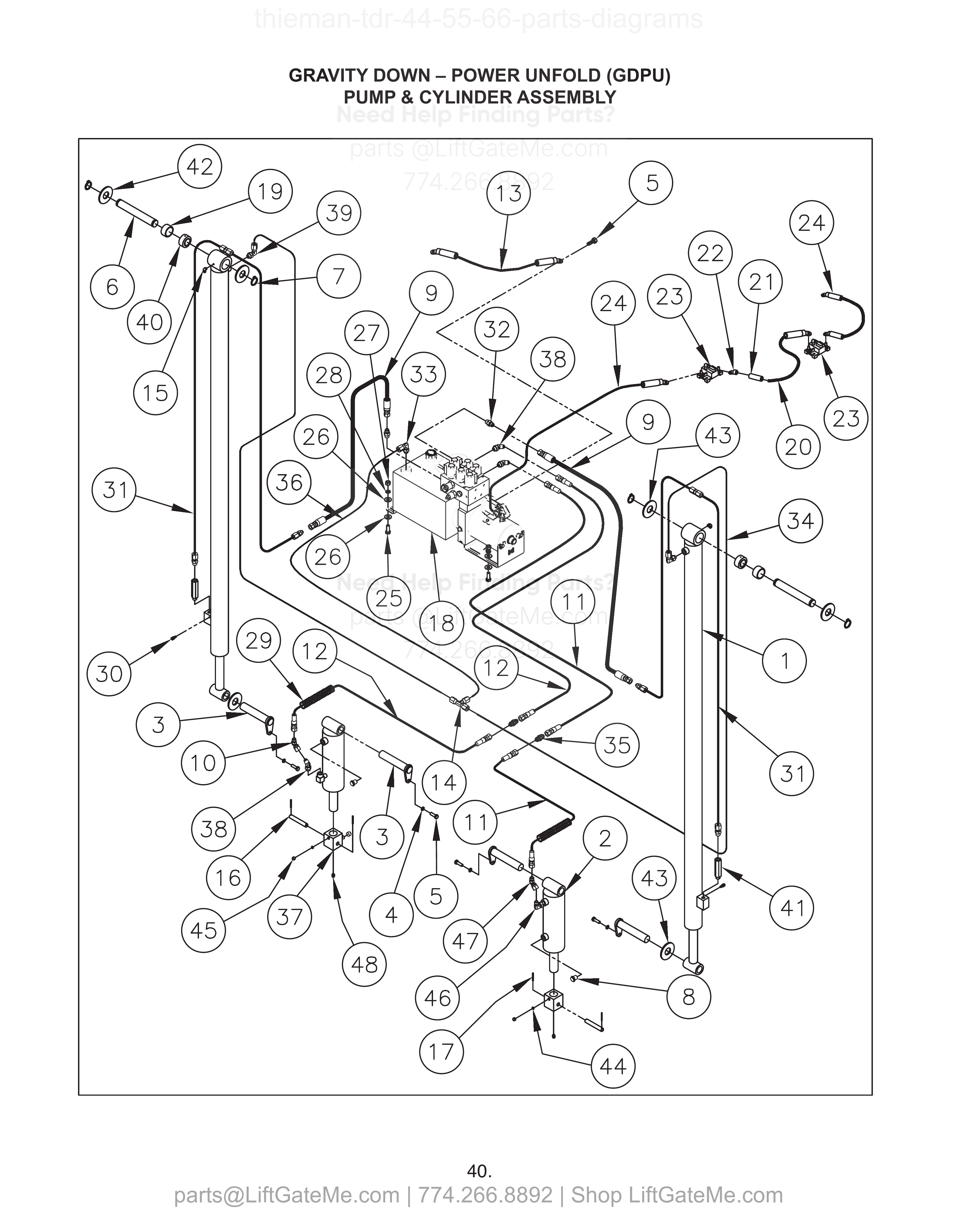 GRAVITY DOWN – POWER UNFOLD (GDPU) PUMP & CYLINDER ASSEMBLY diagram