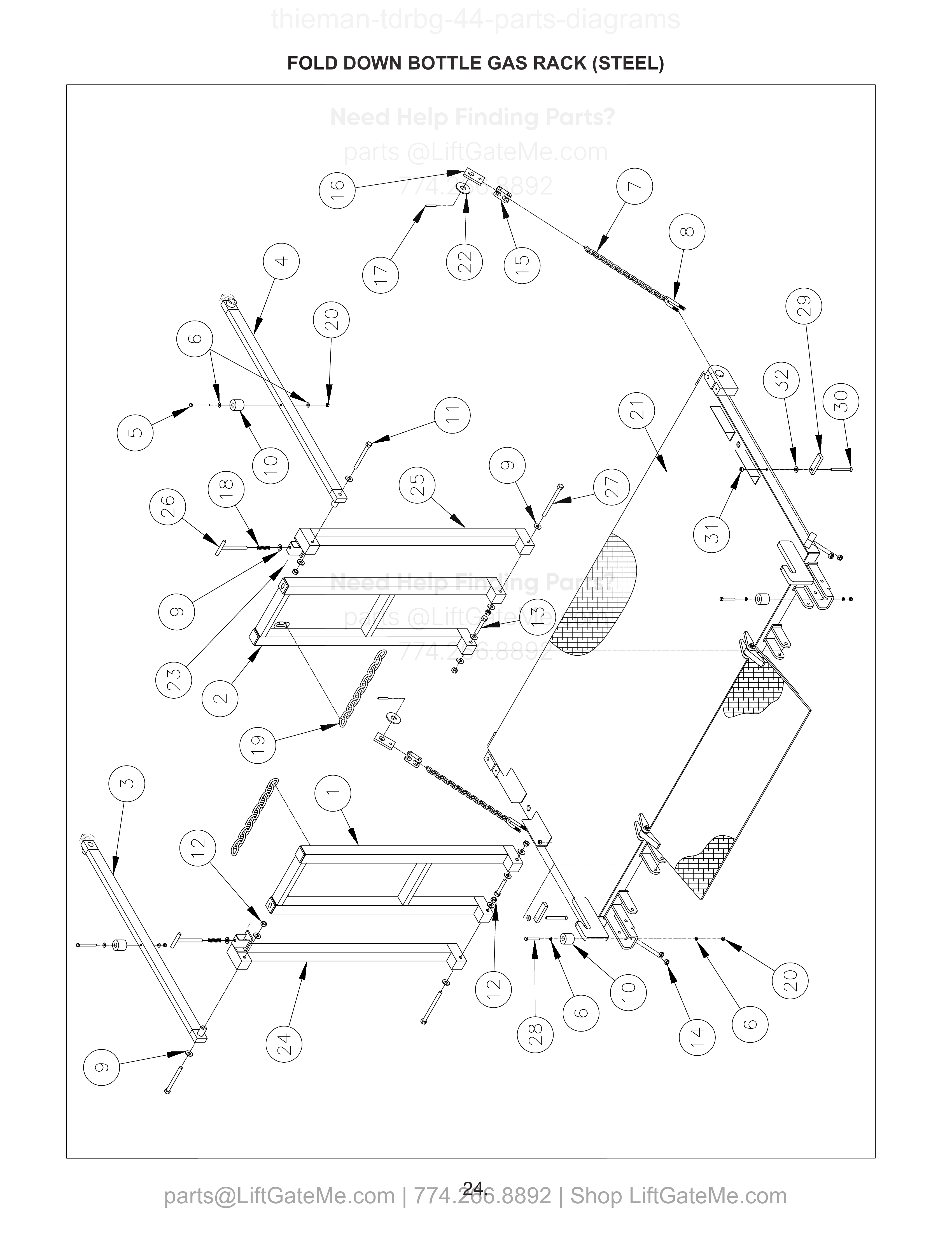 FOLD DOWN BOTTLE GAS RACK (STEEL) diagram