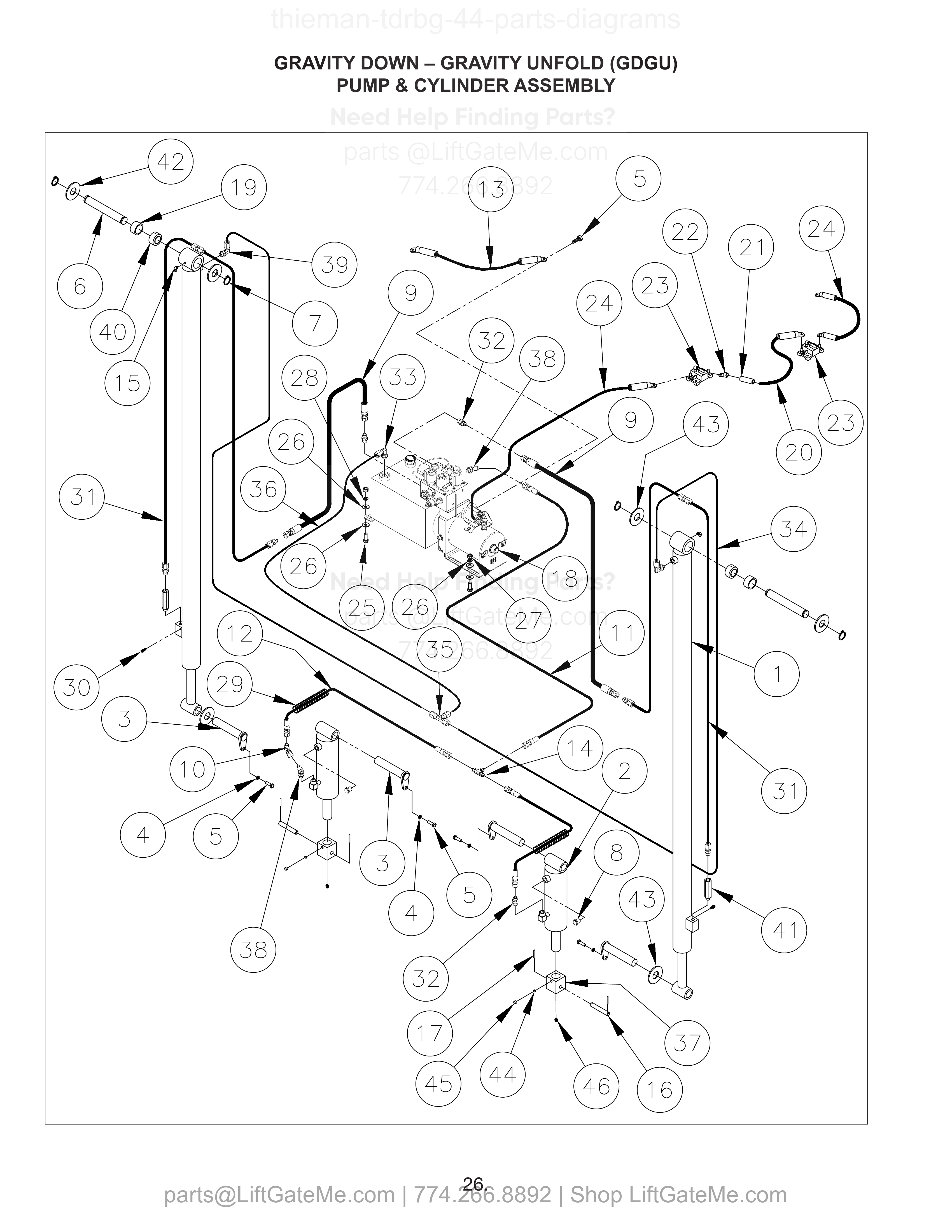 GRAVITY DOWN – GRAVITY UNFOLD (GDGU) PUMP & CYLINDER ASSEMBLY diagram