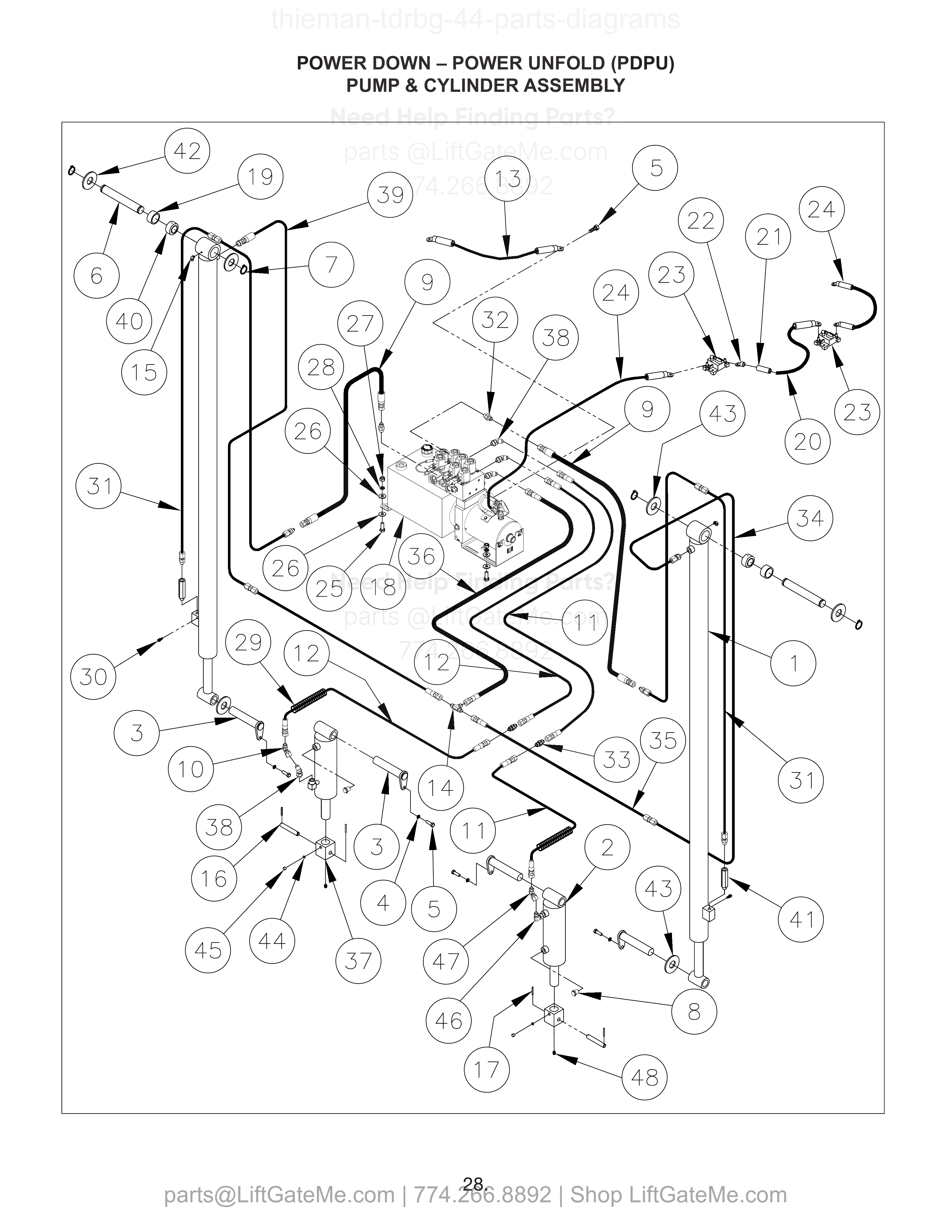 POWER DOWN – POWER UNFOLD (PDPU) PUMP & CYLINDER ASSEMBLY diagram