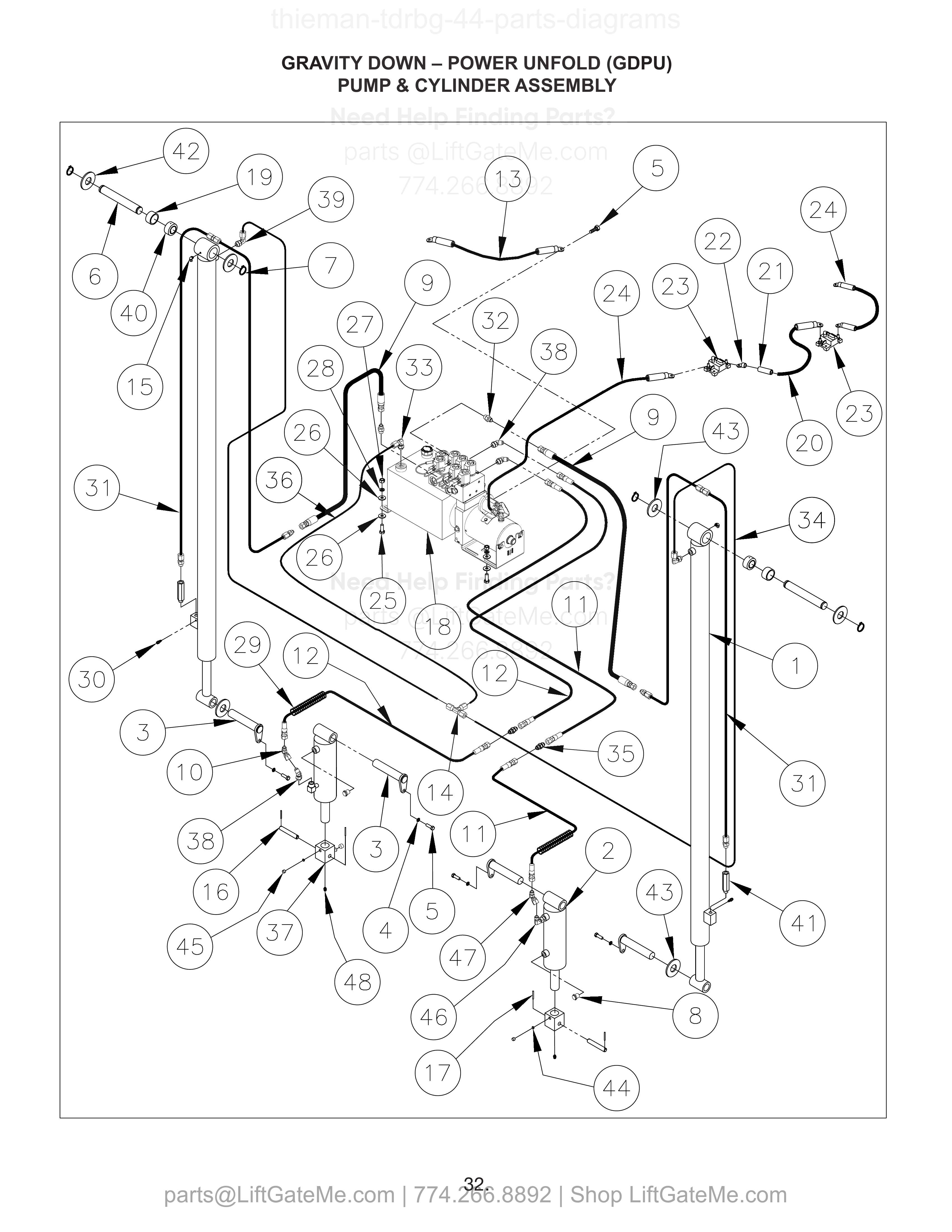 GRAVITY DOWN – POWER UNFOLD (GDPU) PUMP & CYLINDER ASSEMBLY diagram