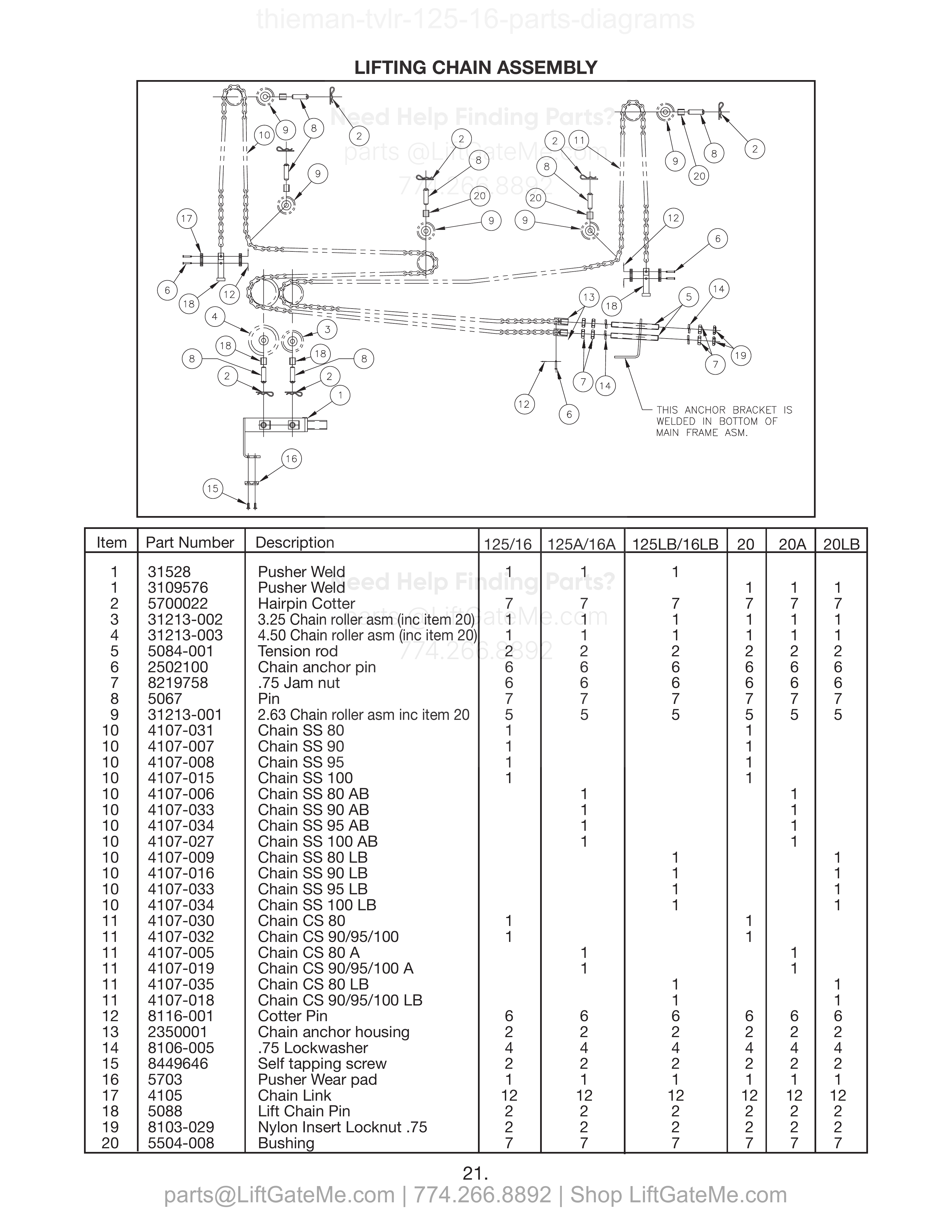 LIFTING CHAIN ASSEMBLY diagram