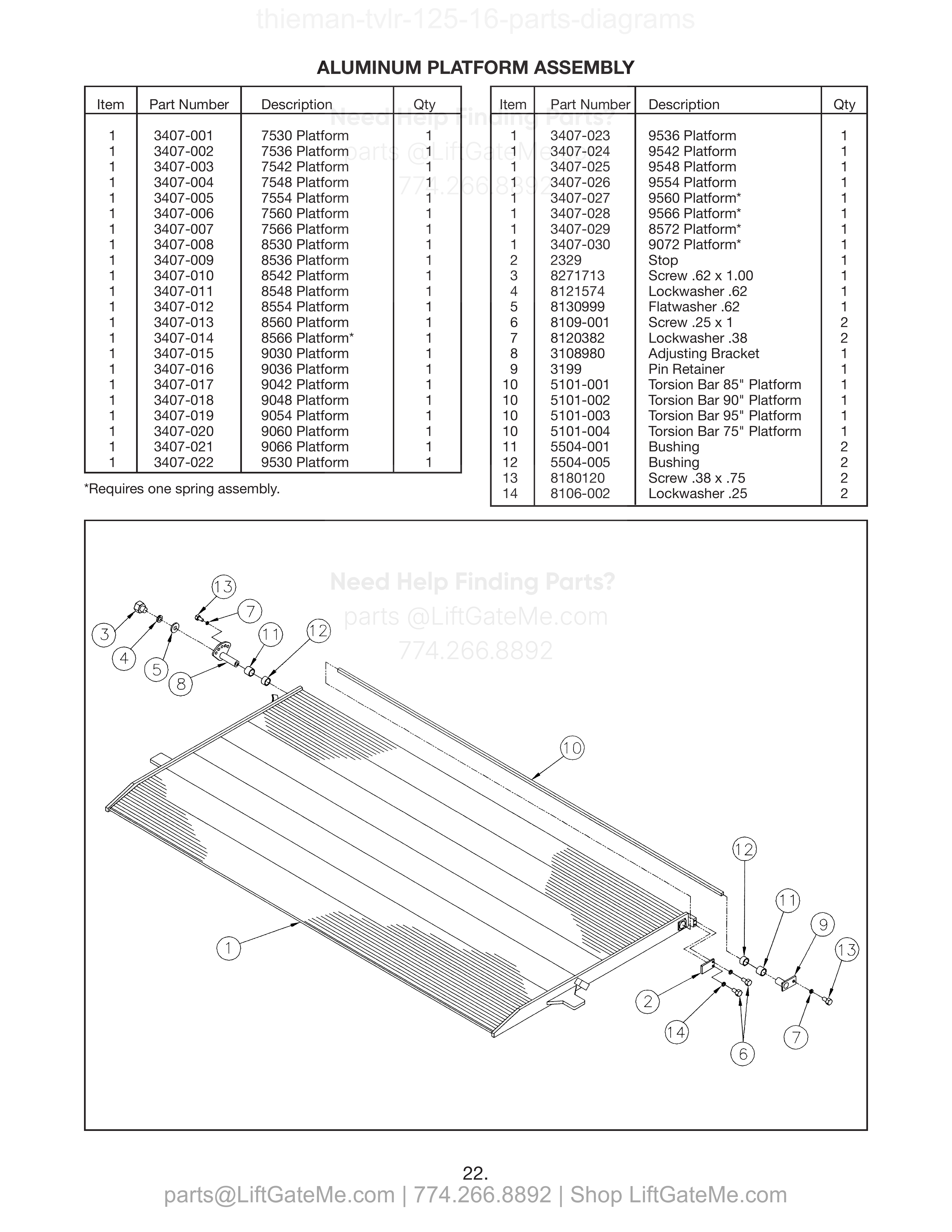 ALUMINUM PLATFORM ASSEMBLY diagram