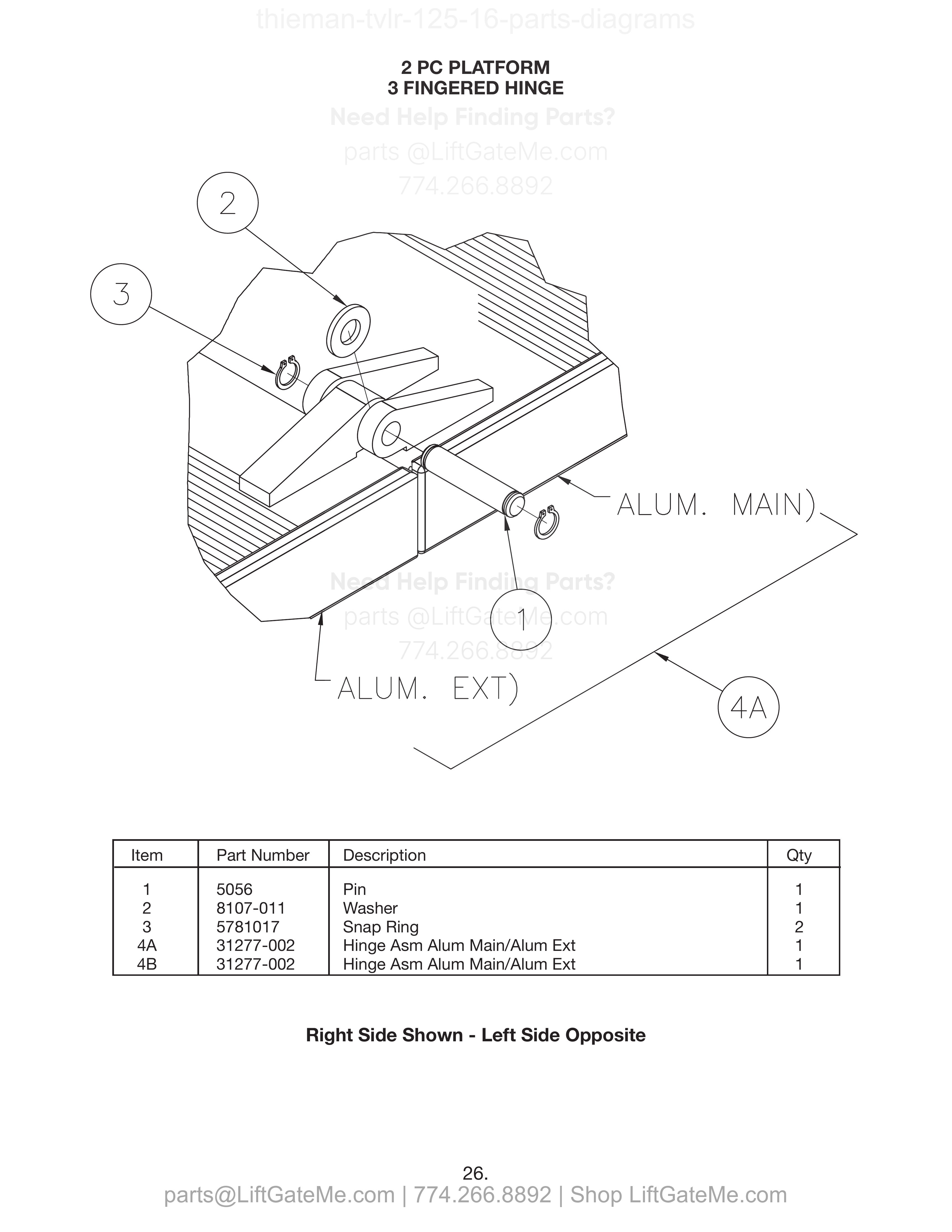 2 PC PLATFORM 3 FINGERED HINGE diagram
