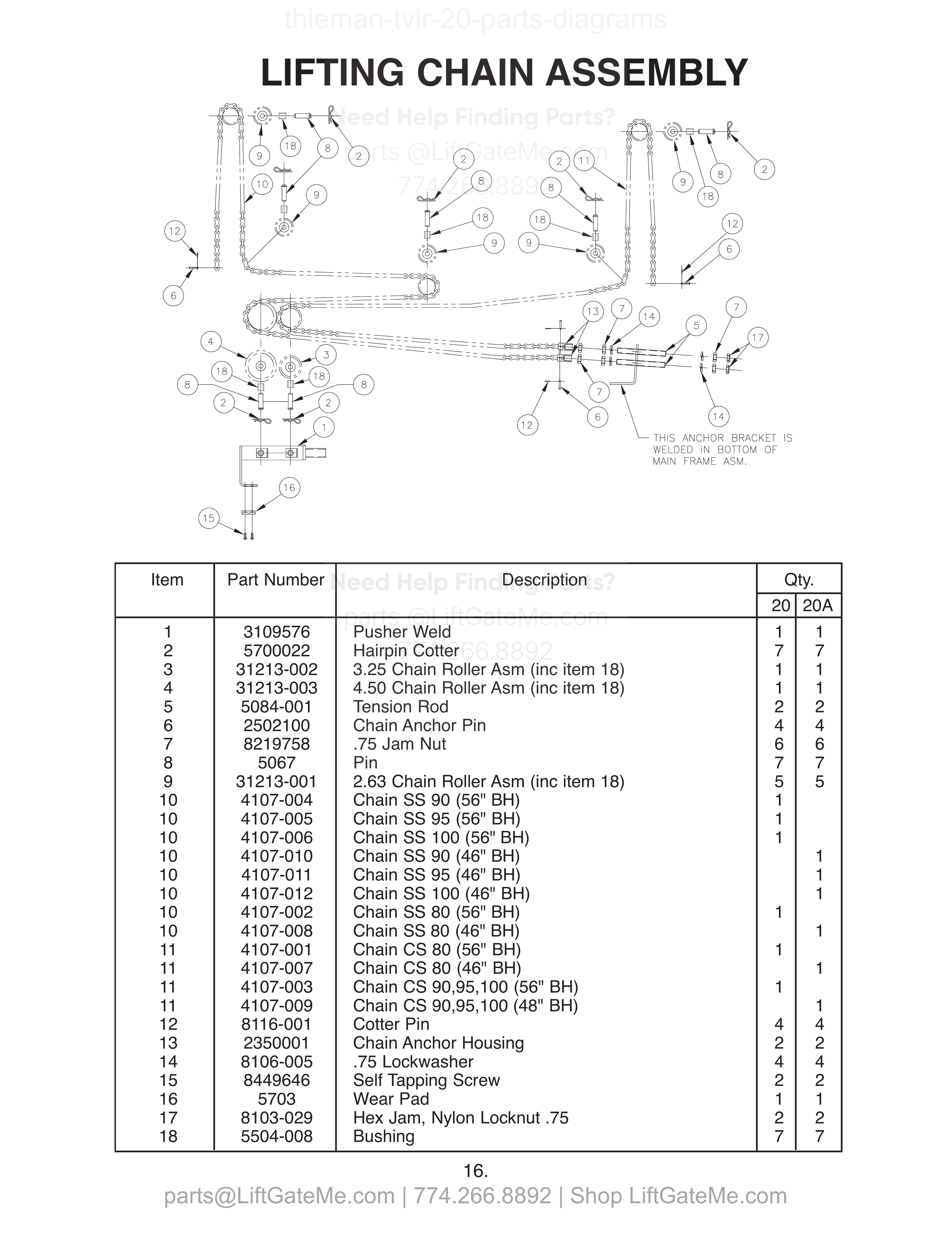 LIFTING CHAIN ASSEMBLY diagram