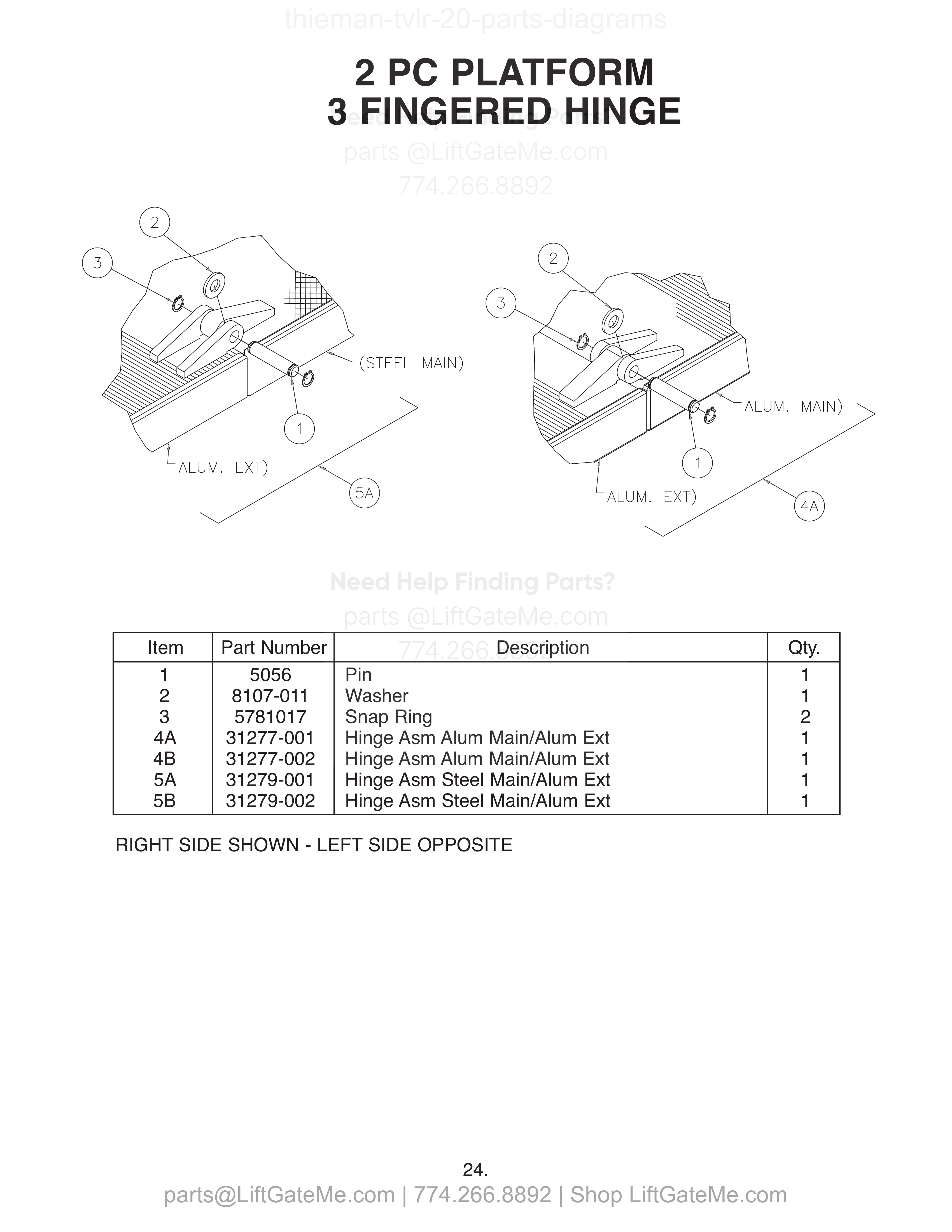 2 PC PLATFORM 3 FINGERED HINGE diagram