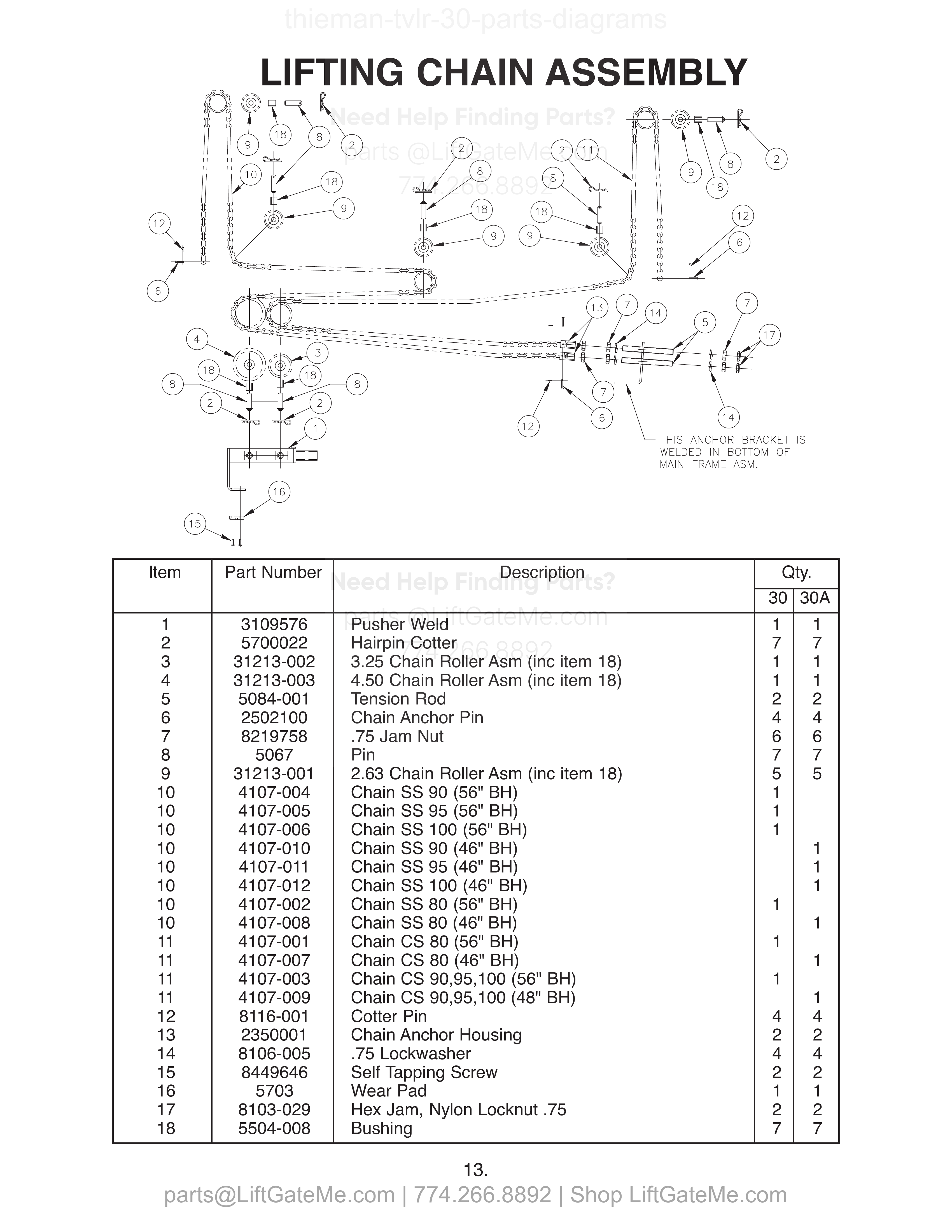 LIFTING CHAIN ASSEMBLY diagram