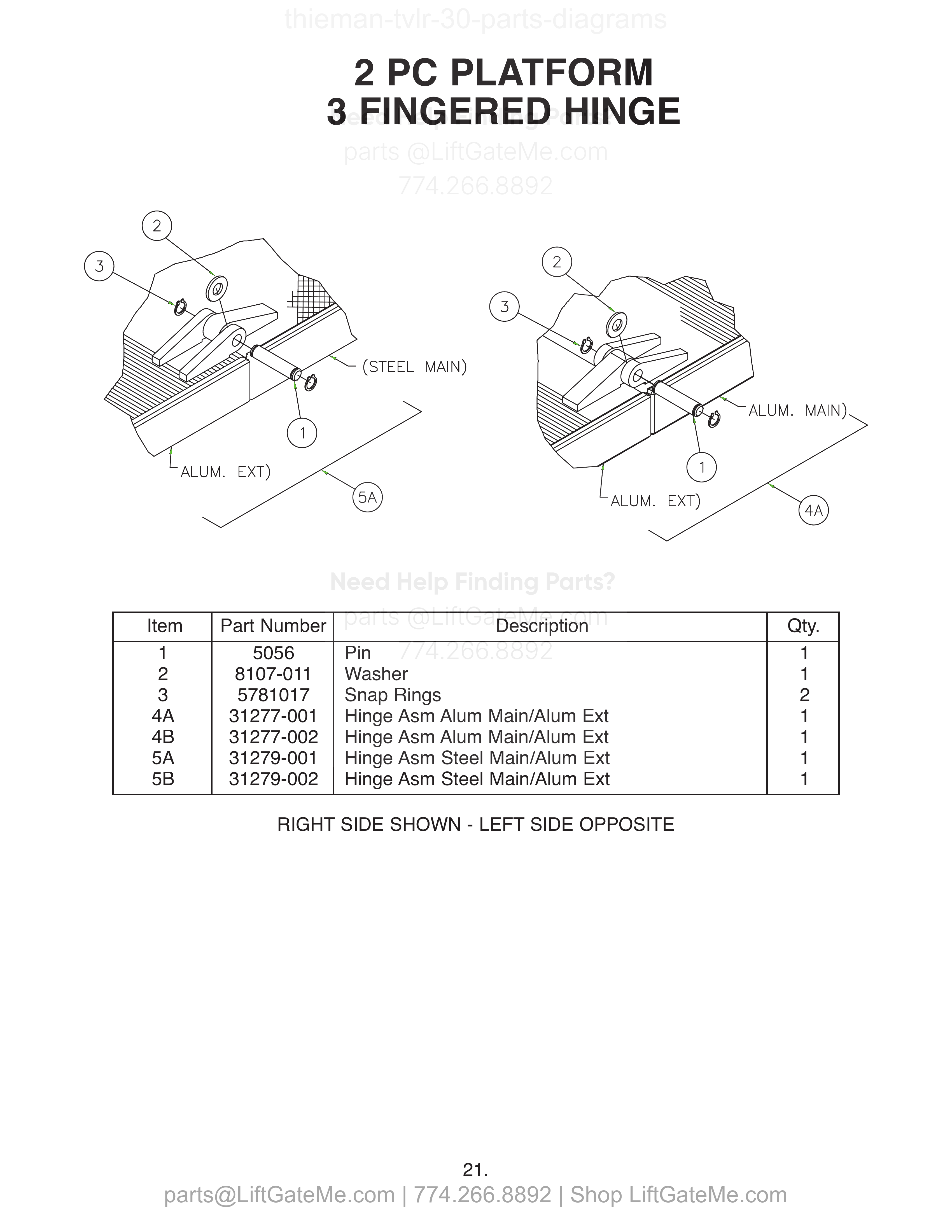 2 PC PLATFORM 3 FINGERED HINGE diagram