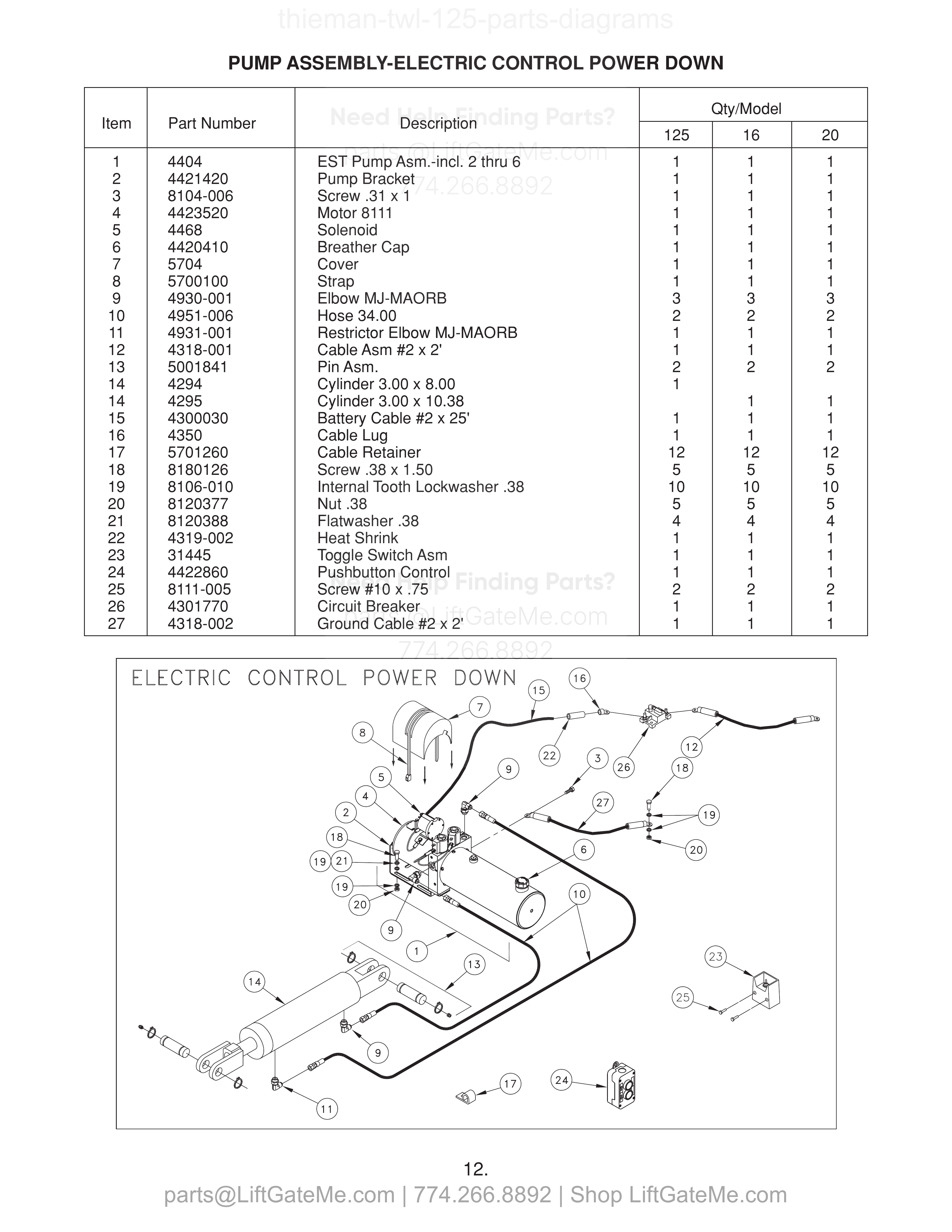 PUMP ASSEMBLY-ELECTRIC CONTROL POWER DOWN diagram